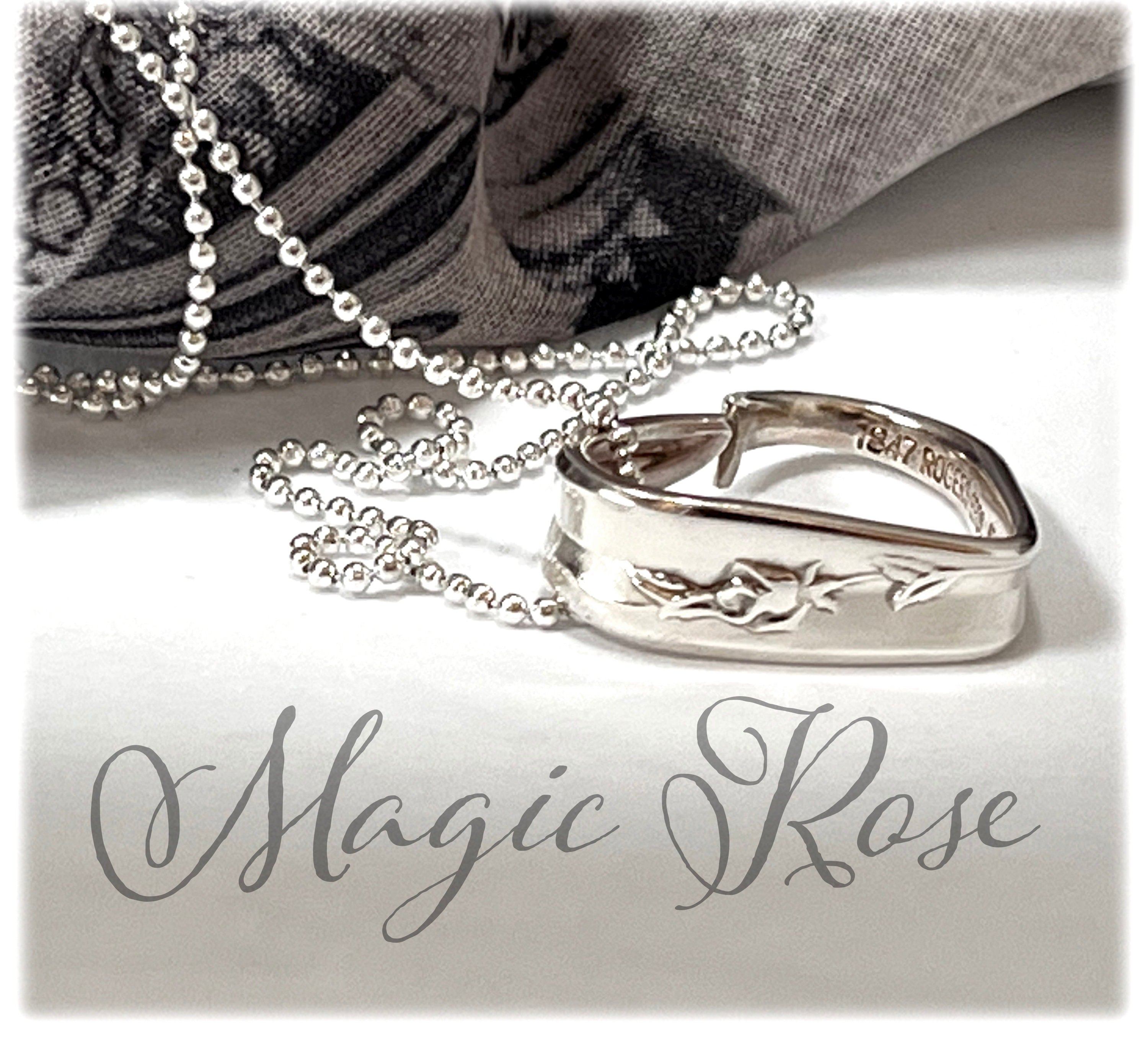 Vintage Magic Rose Silverplate Heart Pendant: Demitasse Spoon Jewelry