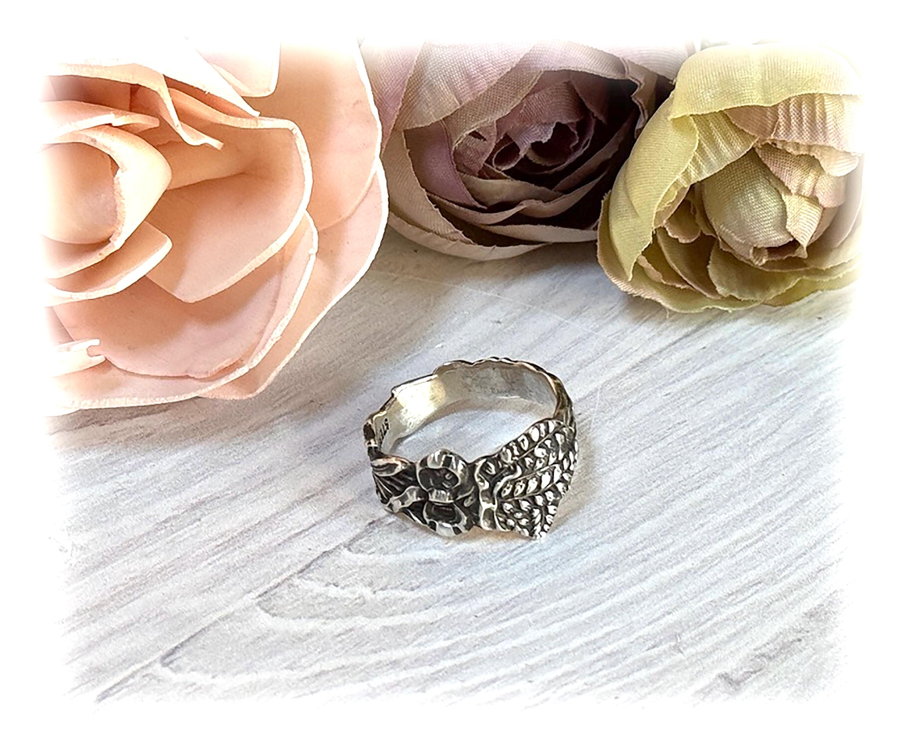 Art Nouveau Sterling Spoon Ring: Upcycled Floral Silver Ring, Size 10