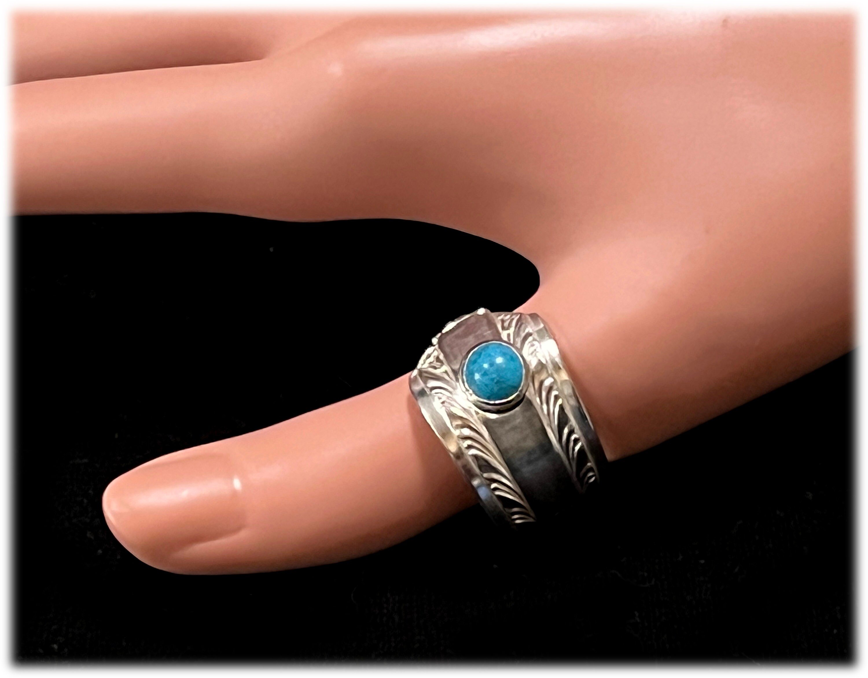 1930s Hollywood, Silver Spoon Ring, Turquoise Rivet, Shabby Chic Flatware Jewelry, Art Deco
