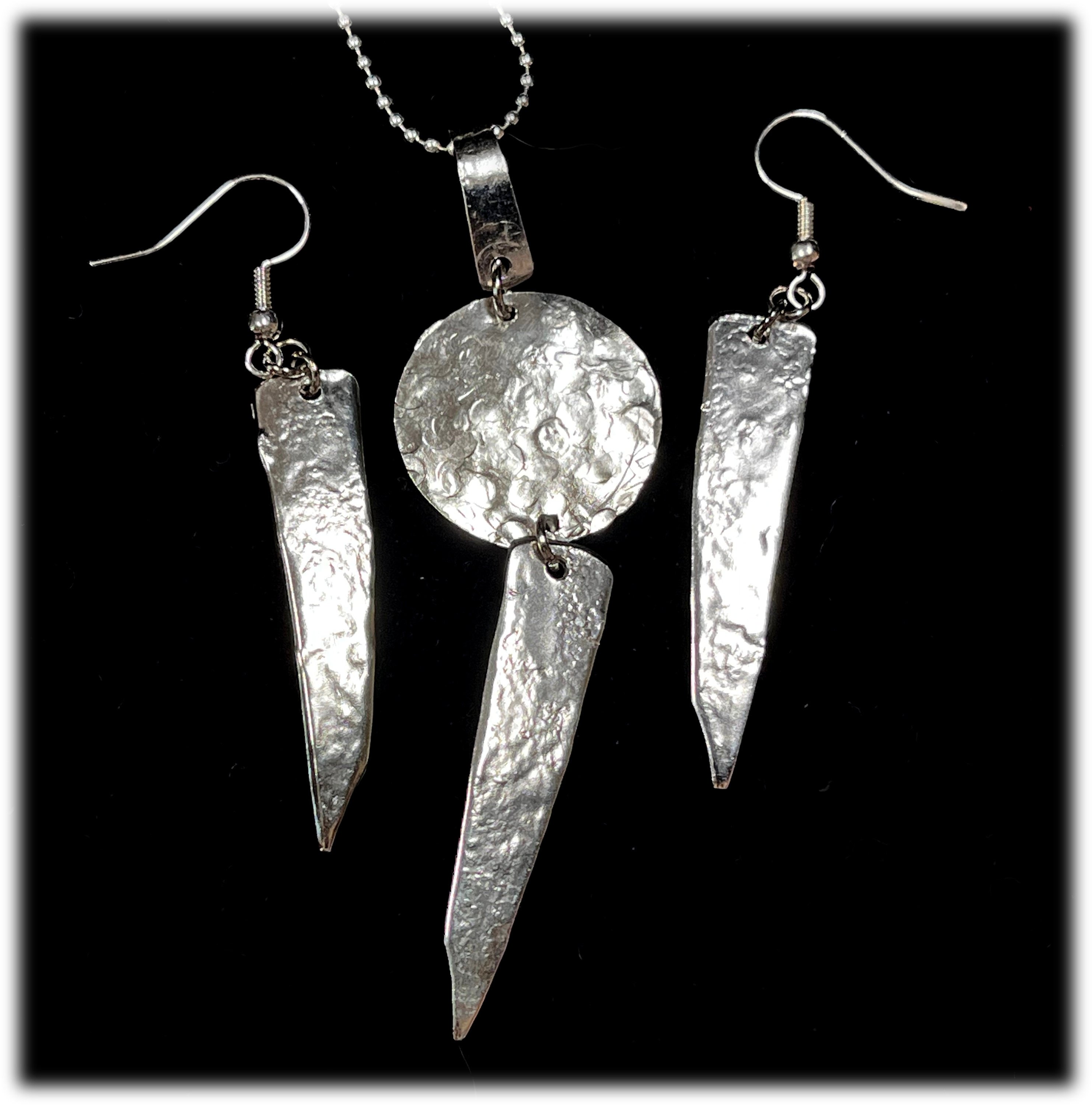 Rustic Silverplate Jewelry Set: Hammered Fork Tine Earrings & Pendant