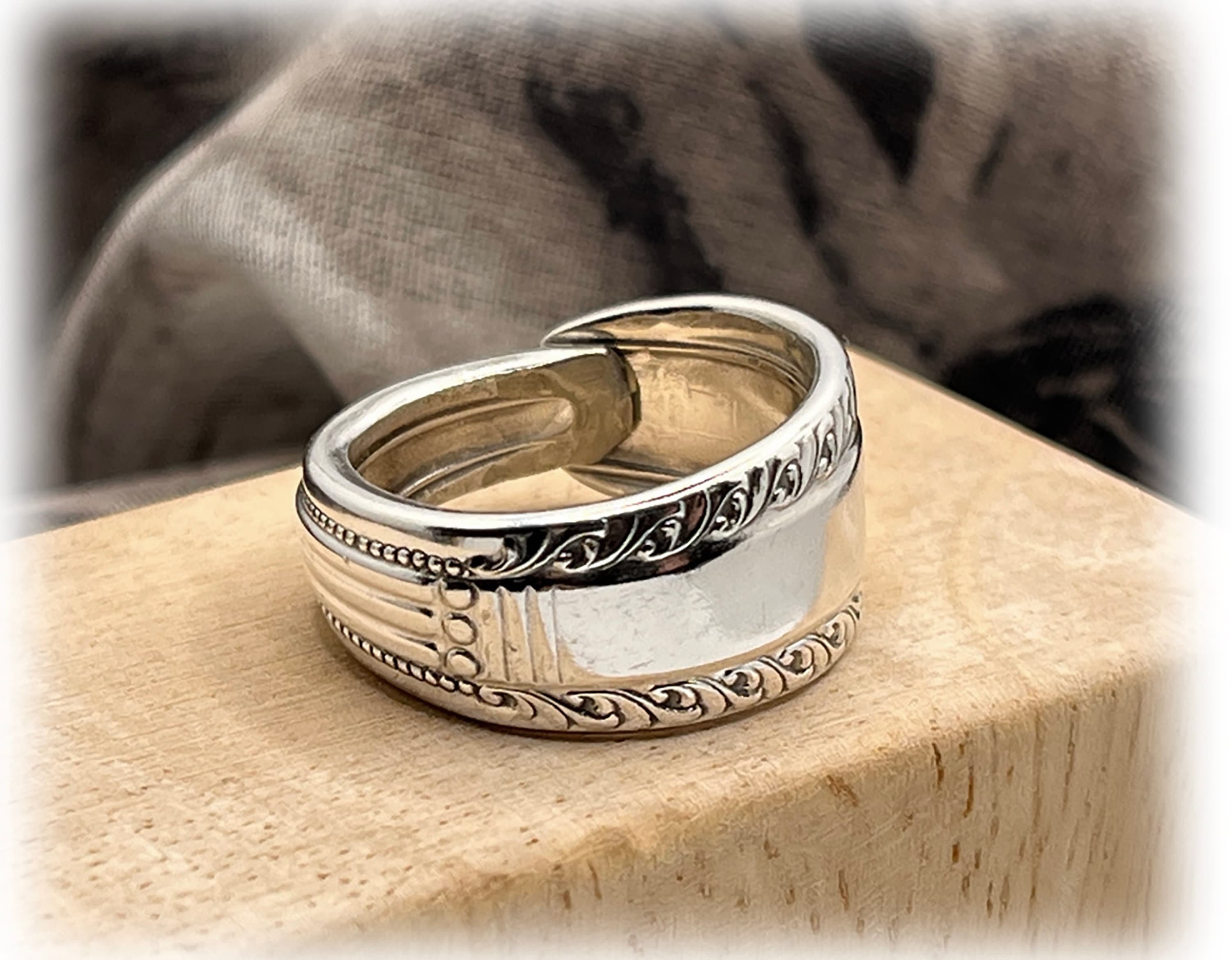 1926 Sharon Silver Spoon Ring: Wallace Art Deco Unisex Jewelry