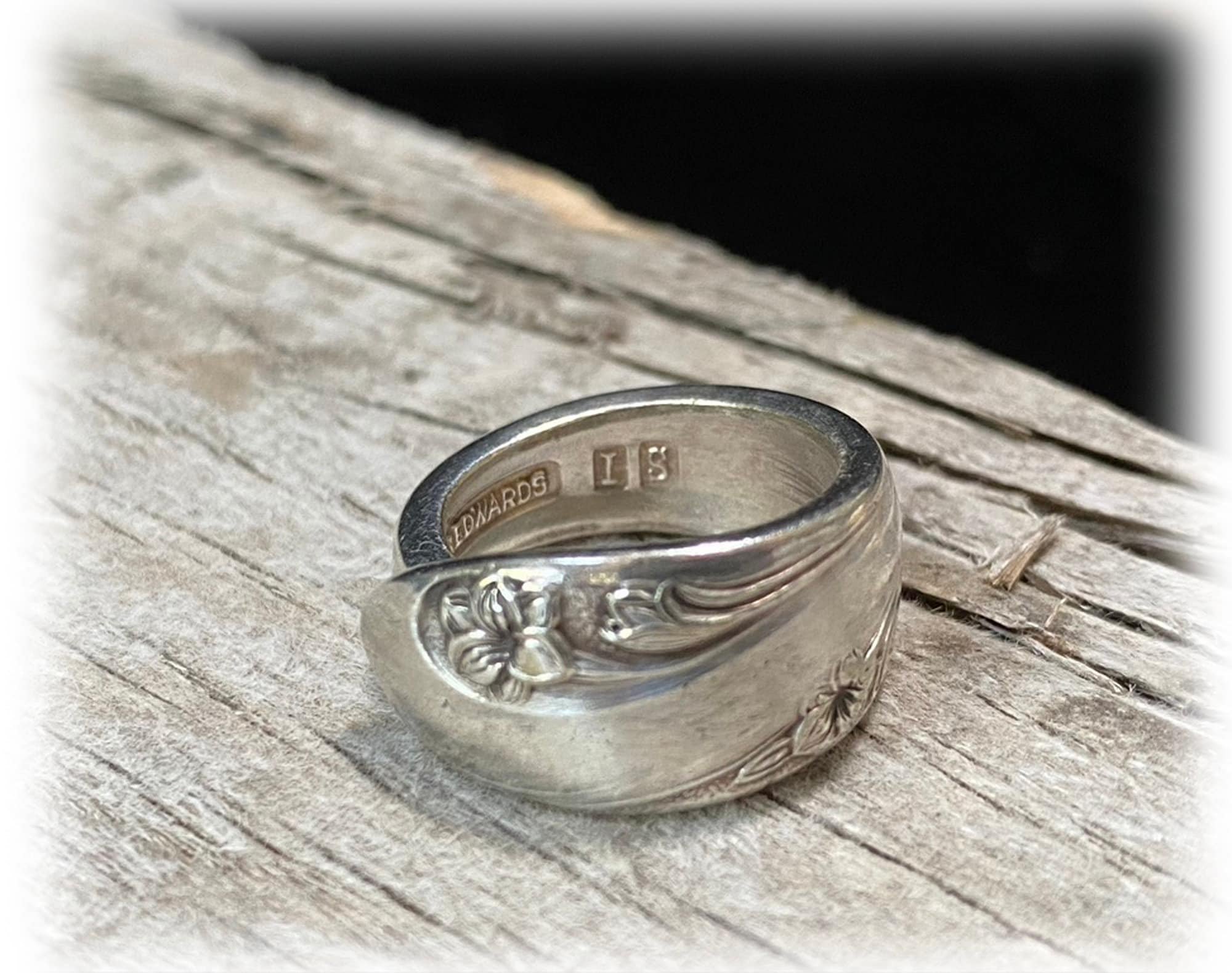 Upcycled Silverplate Spoon Ring: Holmes and Edwards ROMANCE Floral, Size 6