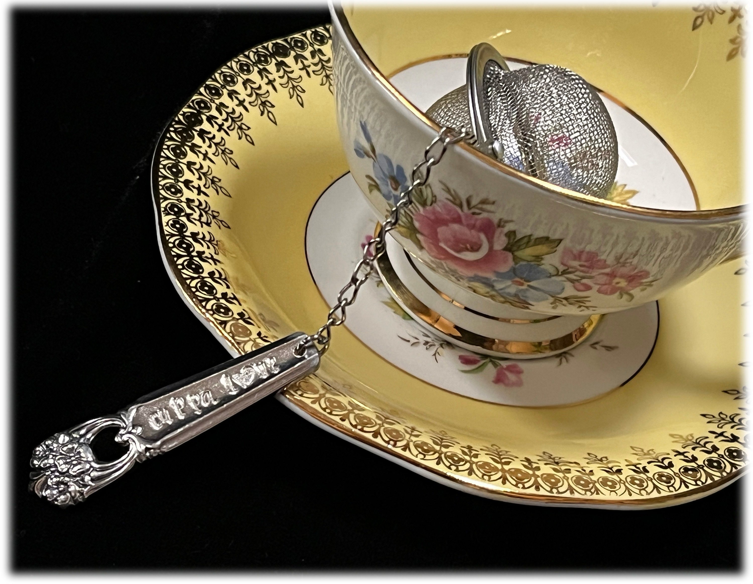 Vintage Silverplate Tea Ball Infuser: 'Cuppa Love' Spoon Dangle