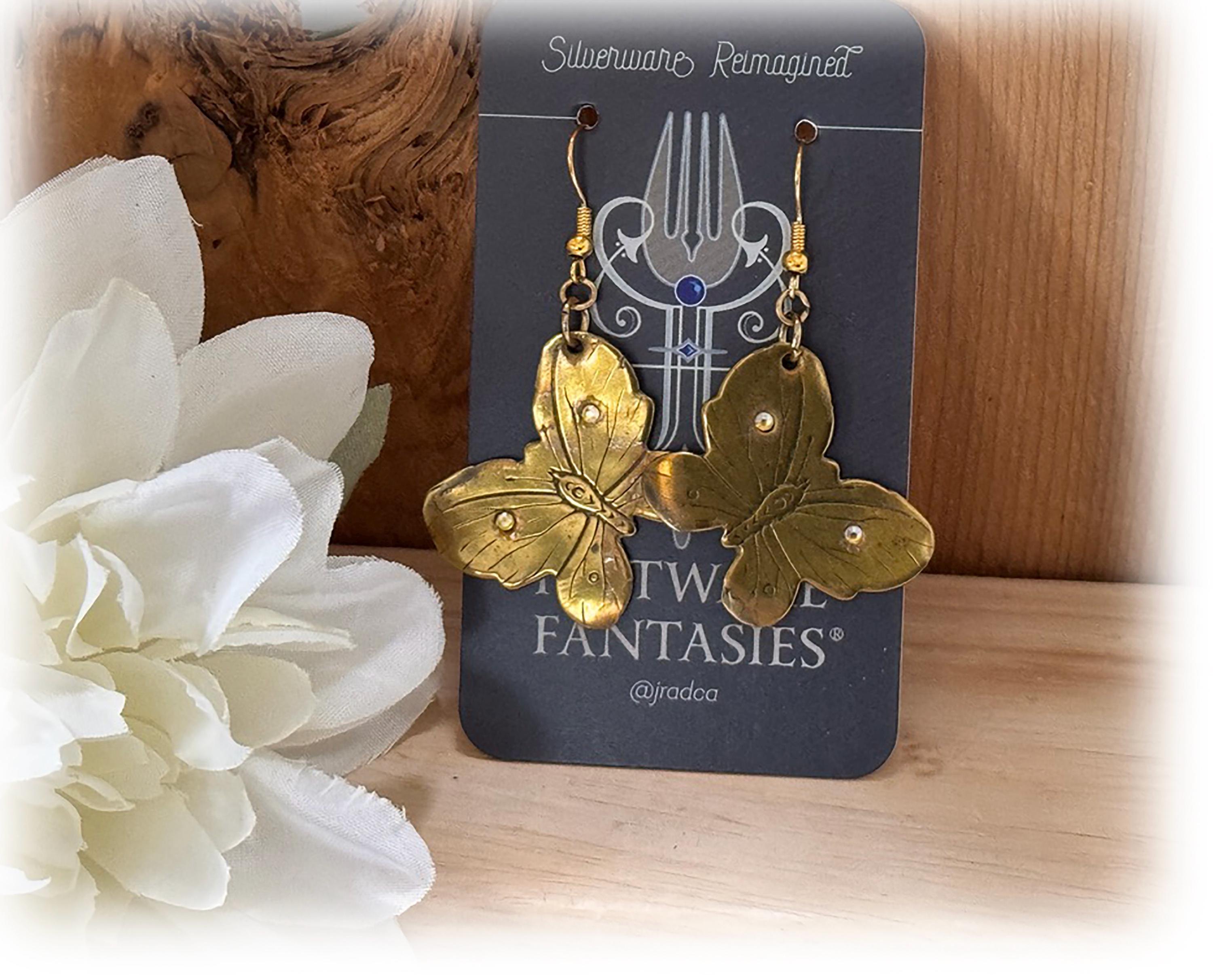 Brass Butterfly Earrings, Upcycled Tin, Lightweight Dangler