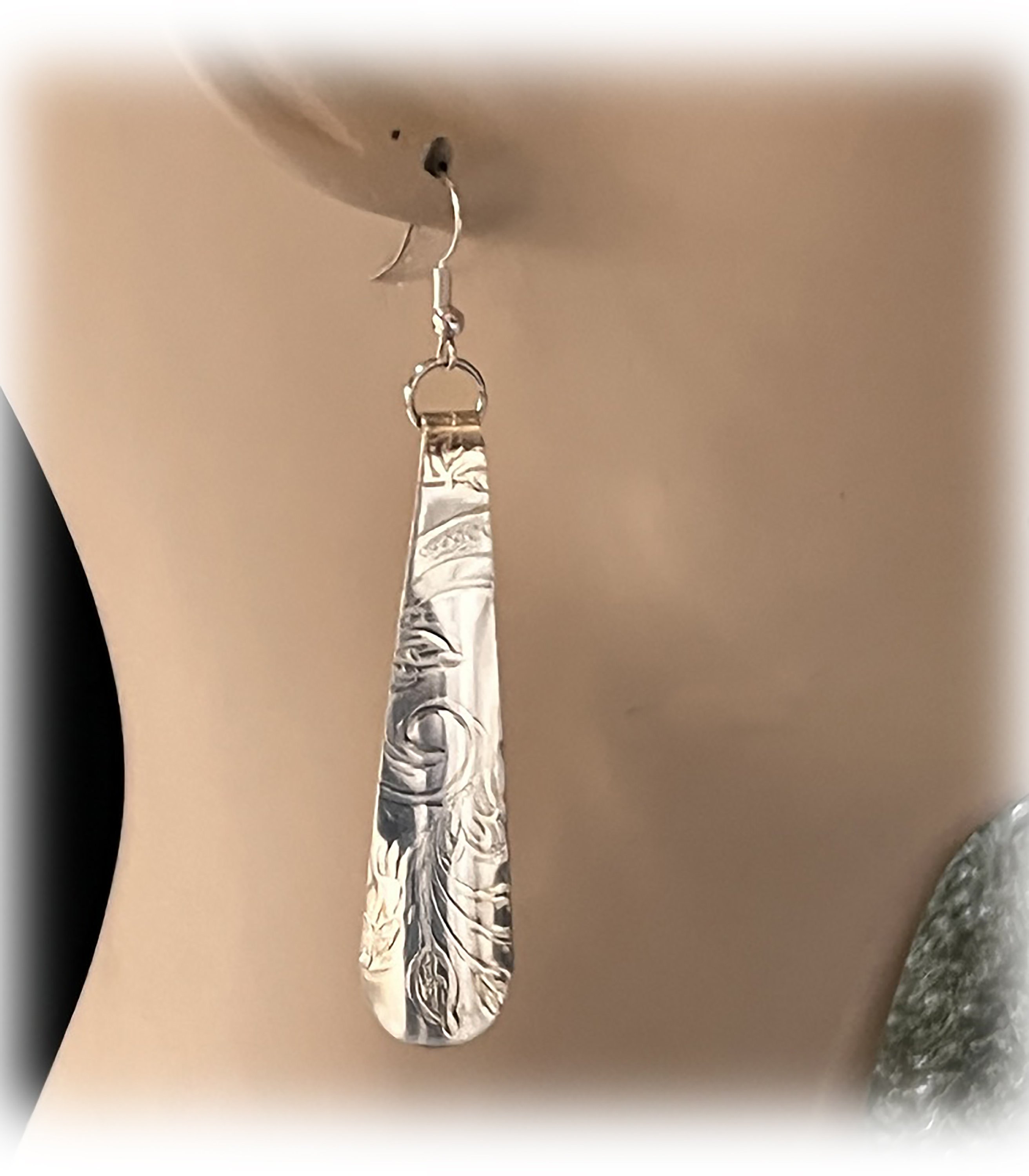Vintage Silverplate Dangle Earrings, Embossed Baroque Design