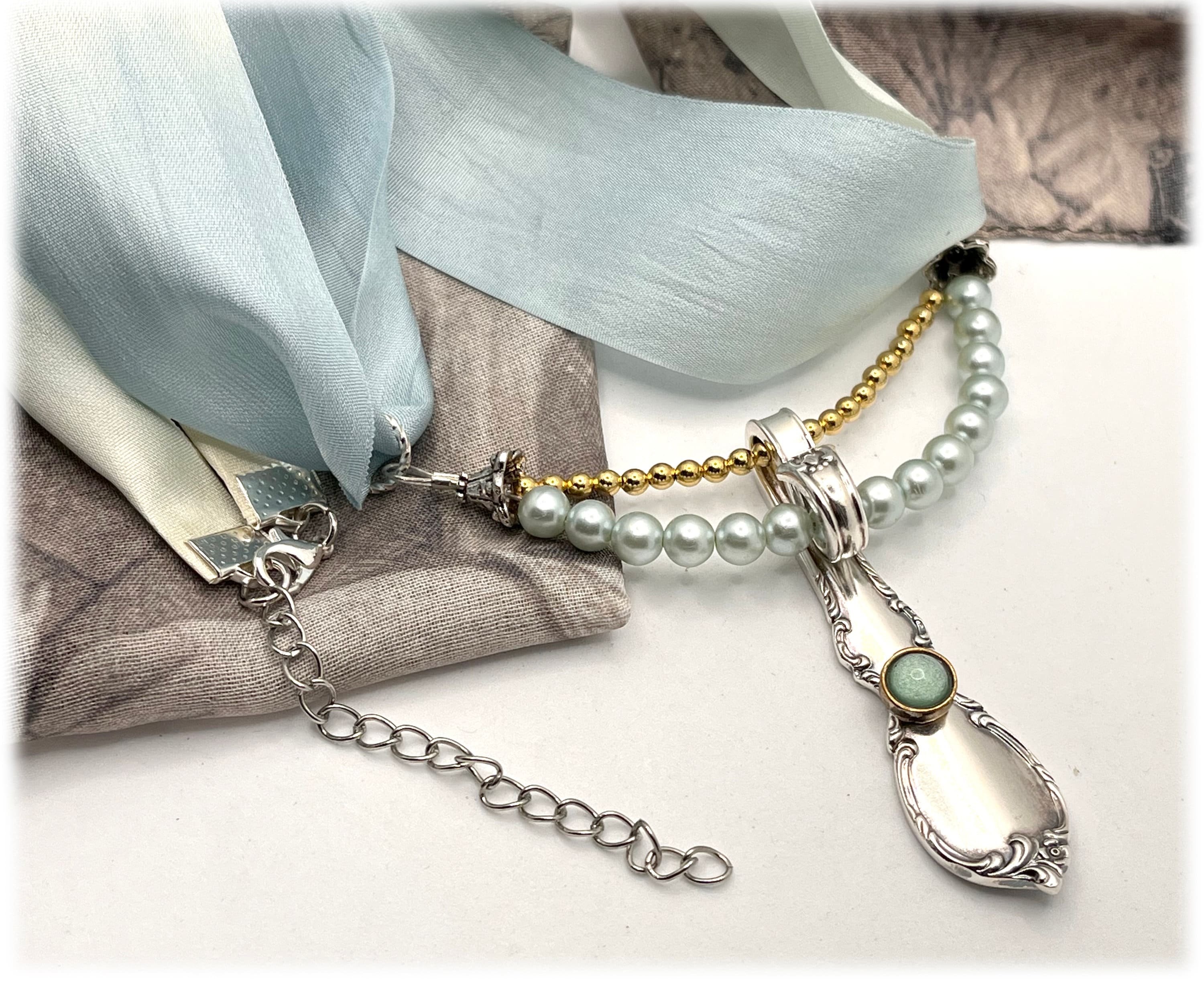 Reflection Infinity Pendant with Ombre Ribbon, Softest Blue, Ethereal Blue Stone, 1959, Rogers