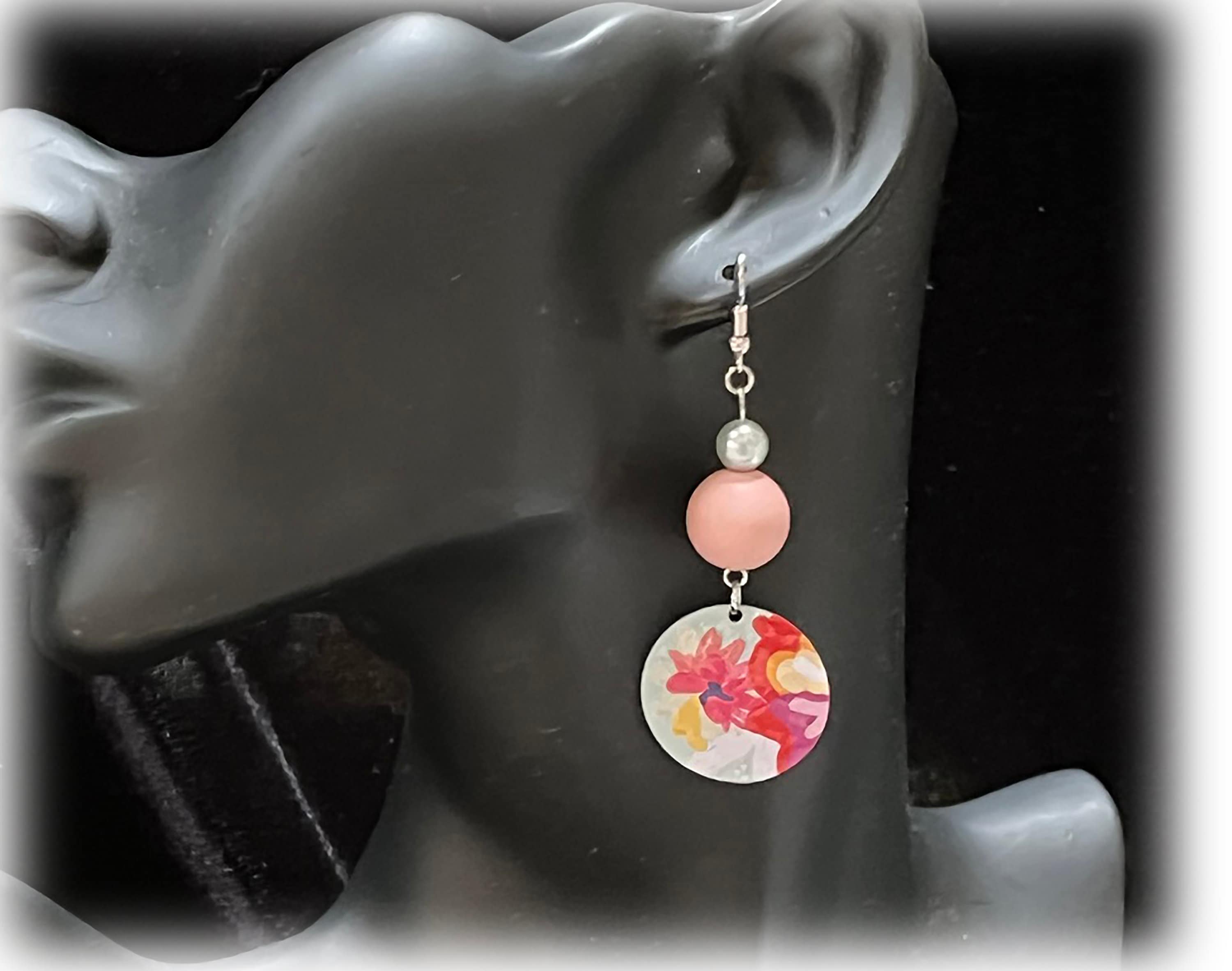 Upcycled Cookie Tin Earrings, Lightweight Floral Discs