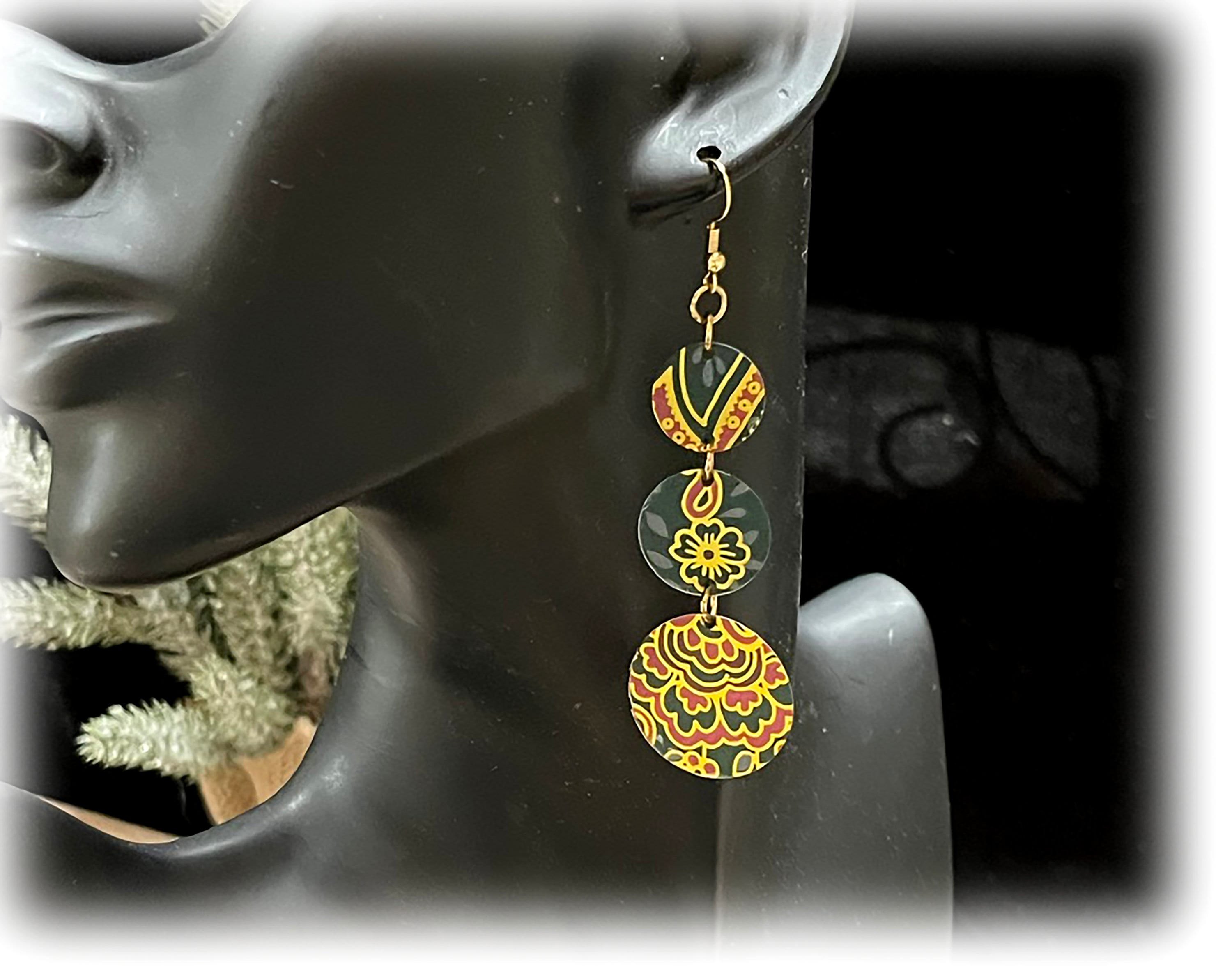 Upcycled Tin Earrings, Whimsical Floral Dangle, Lightweight 3-Disc Design