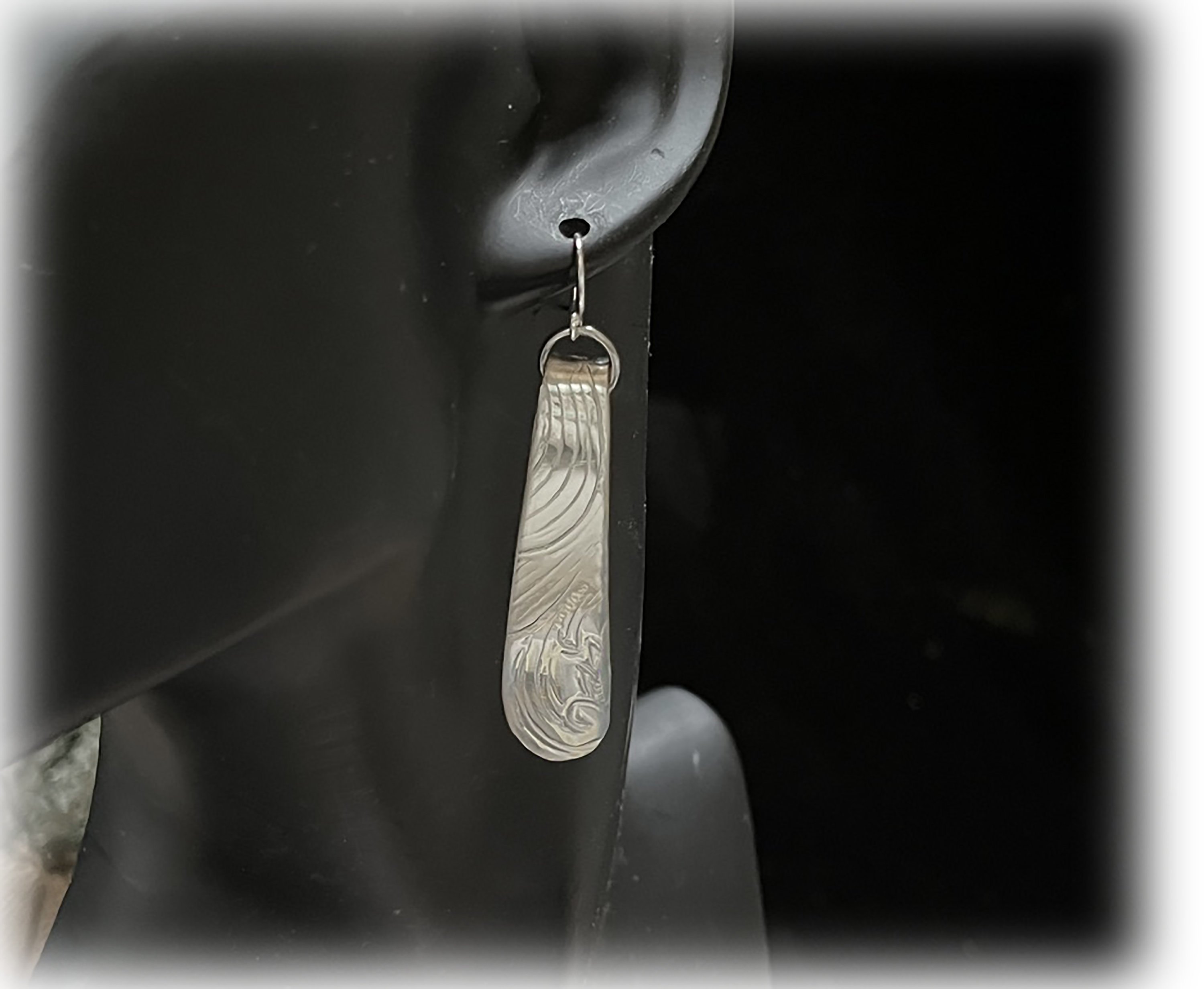Vintage Silverplate Dangle Earrings, Embossed Baroque Design