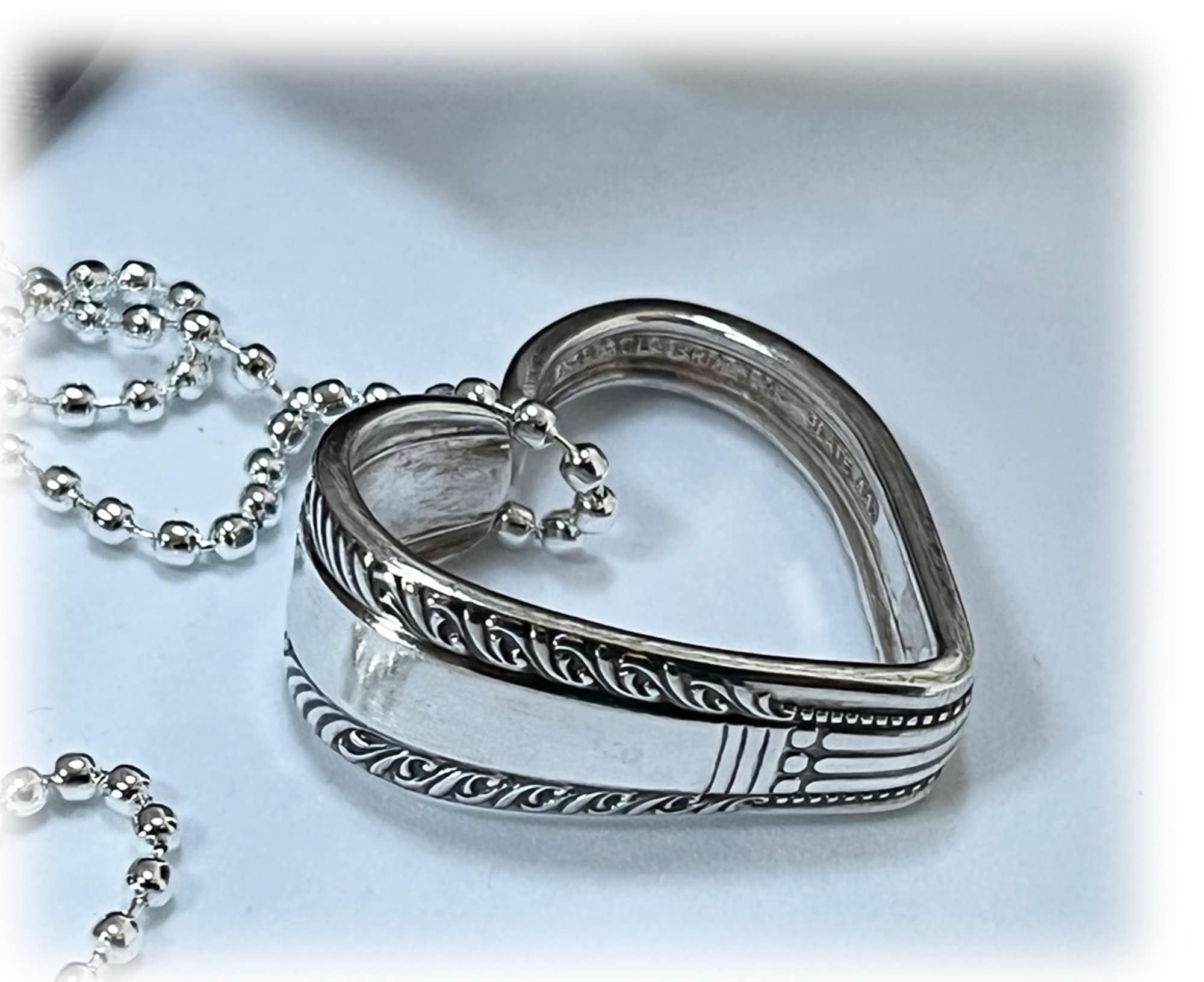 Art Deco Silver Spoon Heart Pendant Necklace - 1926 Sharon Pattern