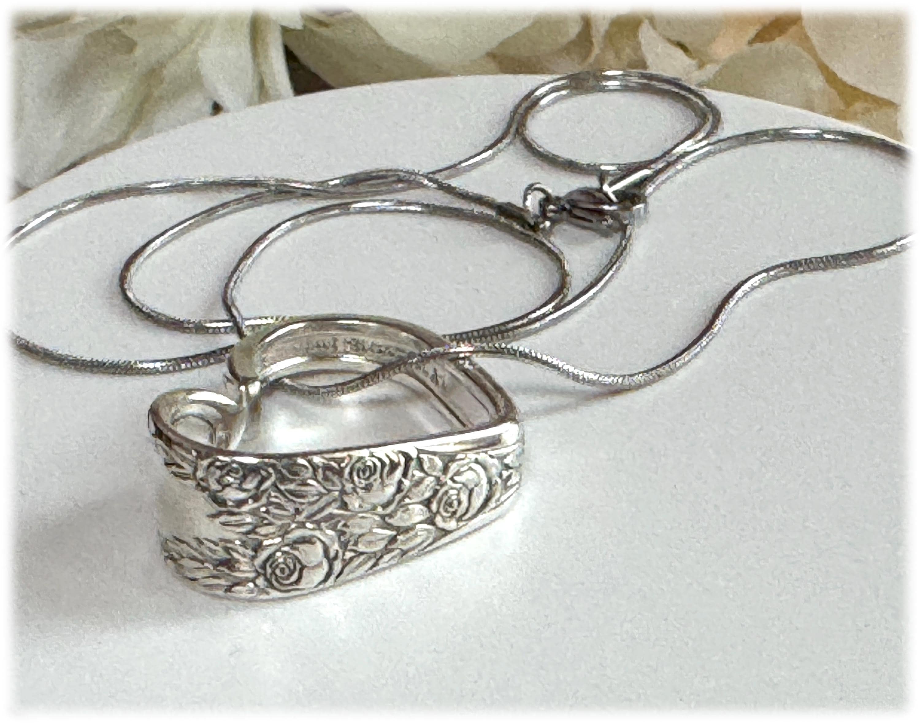 Vintage Silverplate Floating Heart Pendant: Rose & Leaf Pattern, 1930s Floral Love Gift