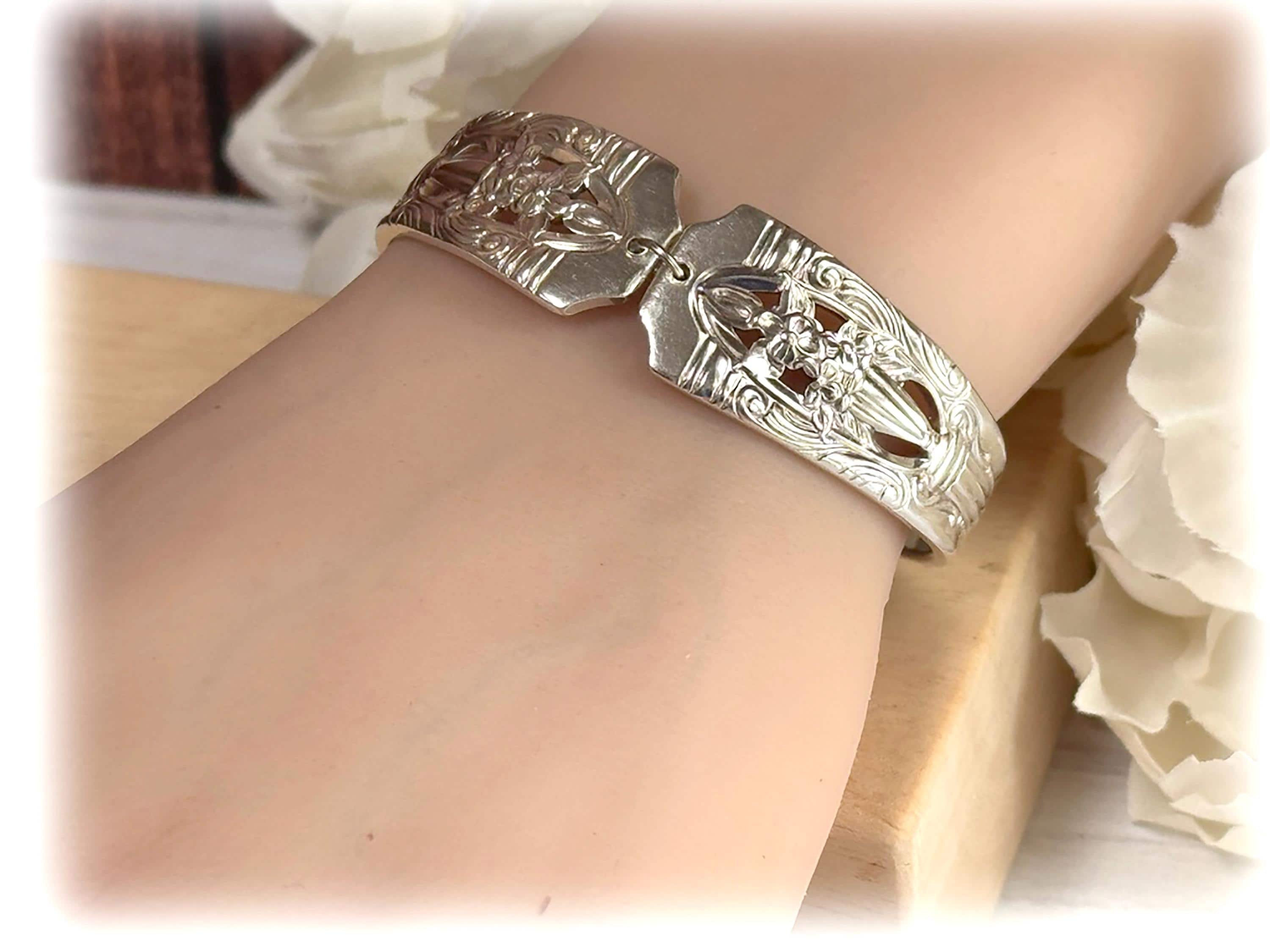 Classic Filigree 2 Pc Cuff Bracelet, Silverplate Jewelry, Upcycled Flatware, 1937