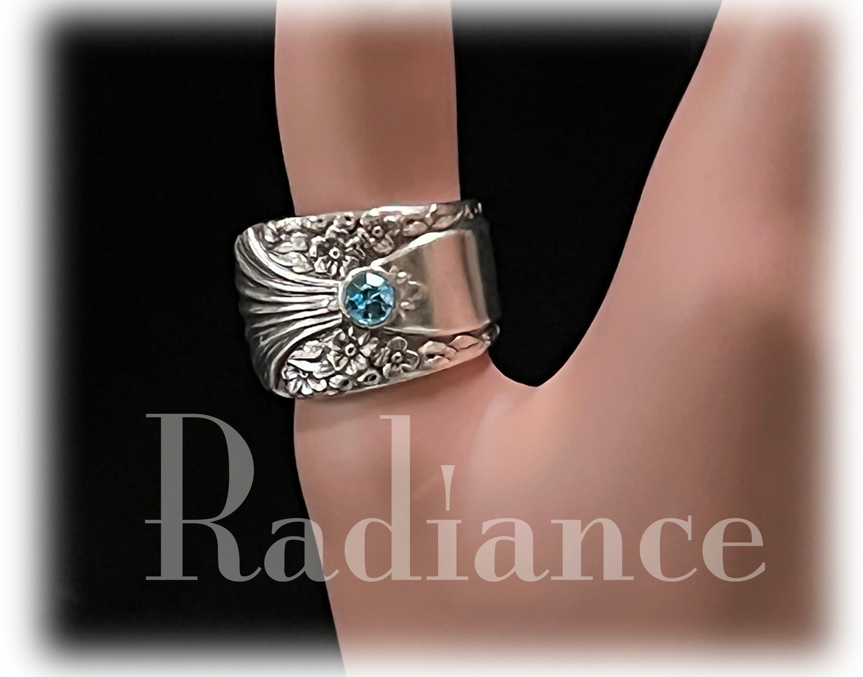Art Deco Birthstone Crystal Ring, Spoon Jewelry, 1939 RADIANCE Pattern, Choose Birthstone