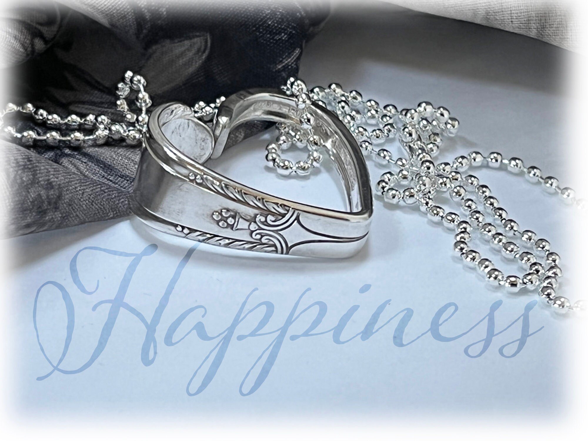 Vintage 1940s Silverplate Heart Pendant - Happiness Spoon Jewelry