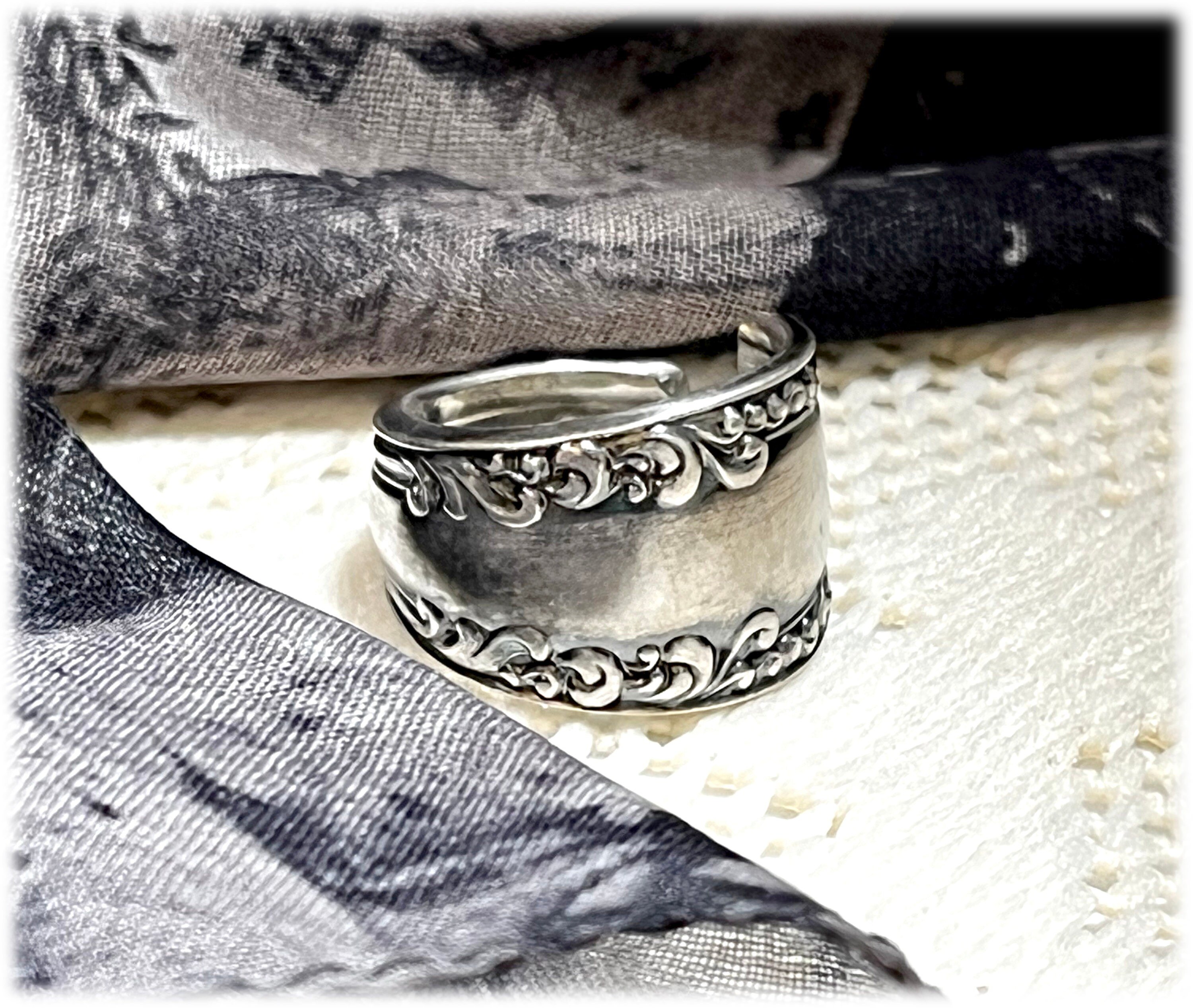 Art Nouveau Spoon Ring, Rogers Avon Silverplate, Adjustable Size 5.5-6