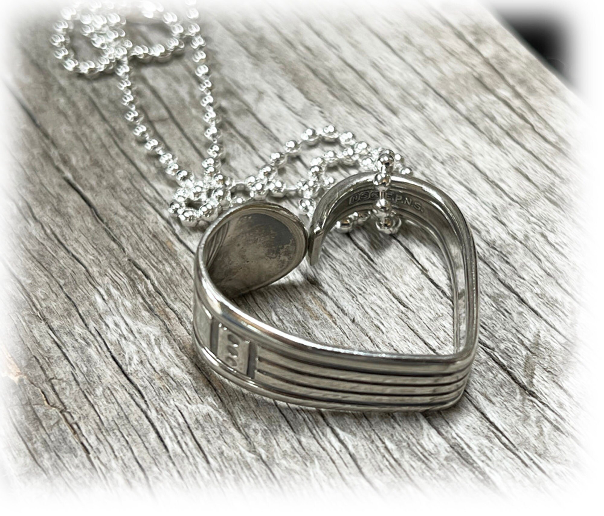 Vintage Art Deco Silver Spoon Heart Pendant, 1930s Ball Chain