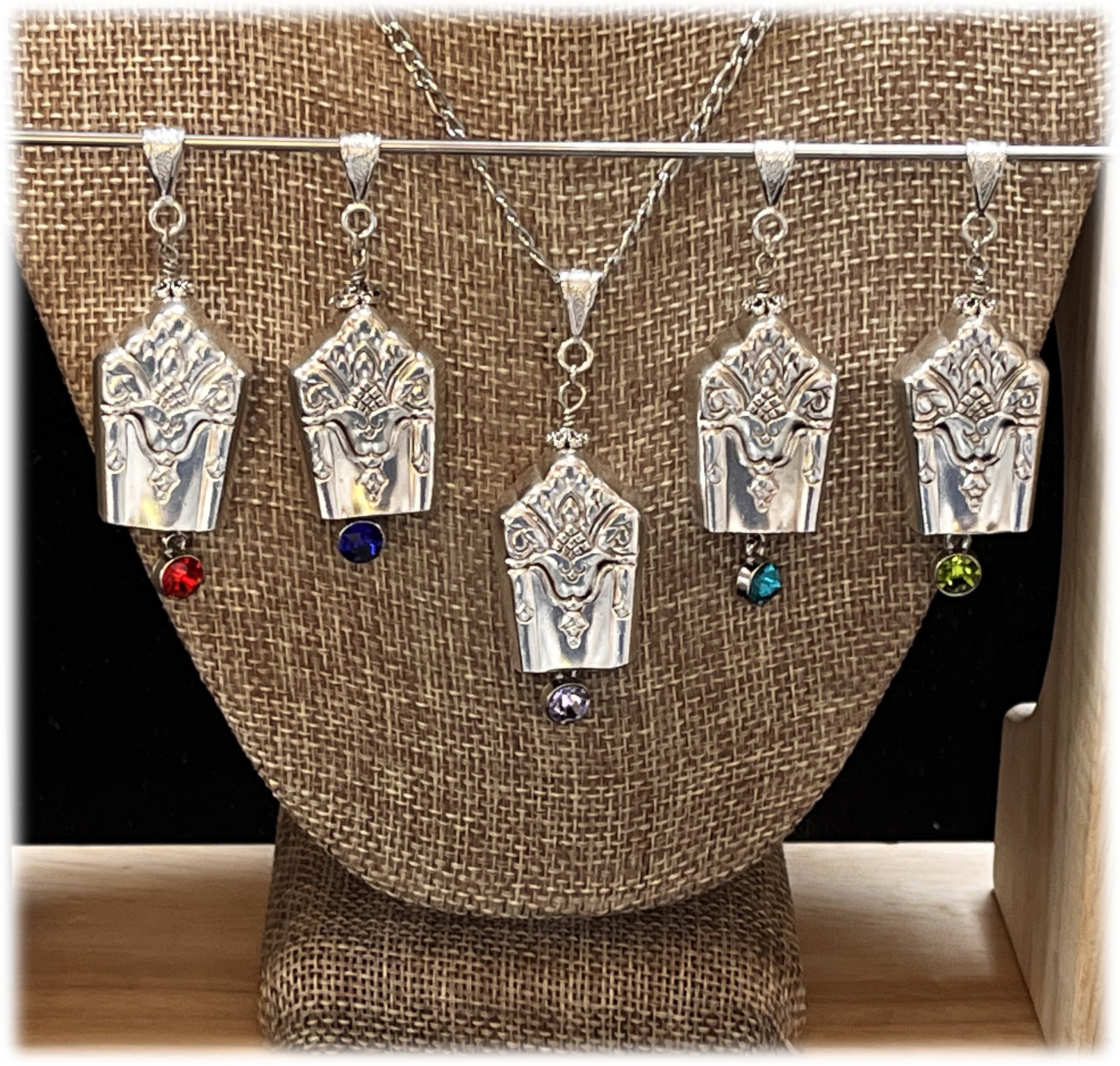 Her Majesty 1931 Art Deco Flatware with Birthstone Bell Pendant, Choose Any Birthstone