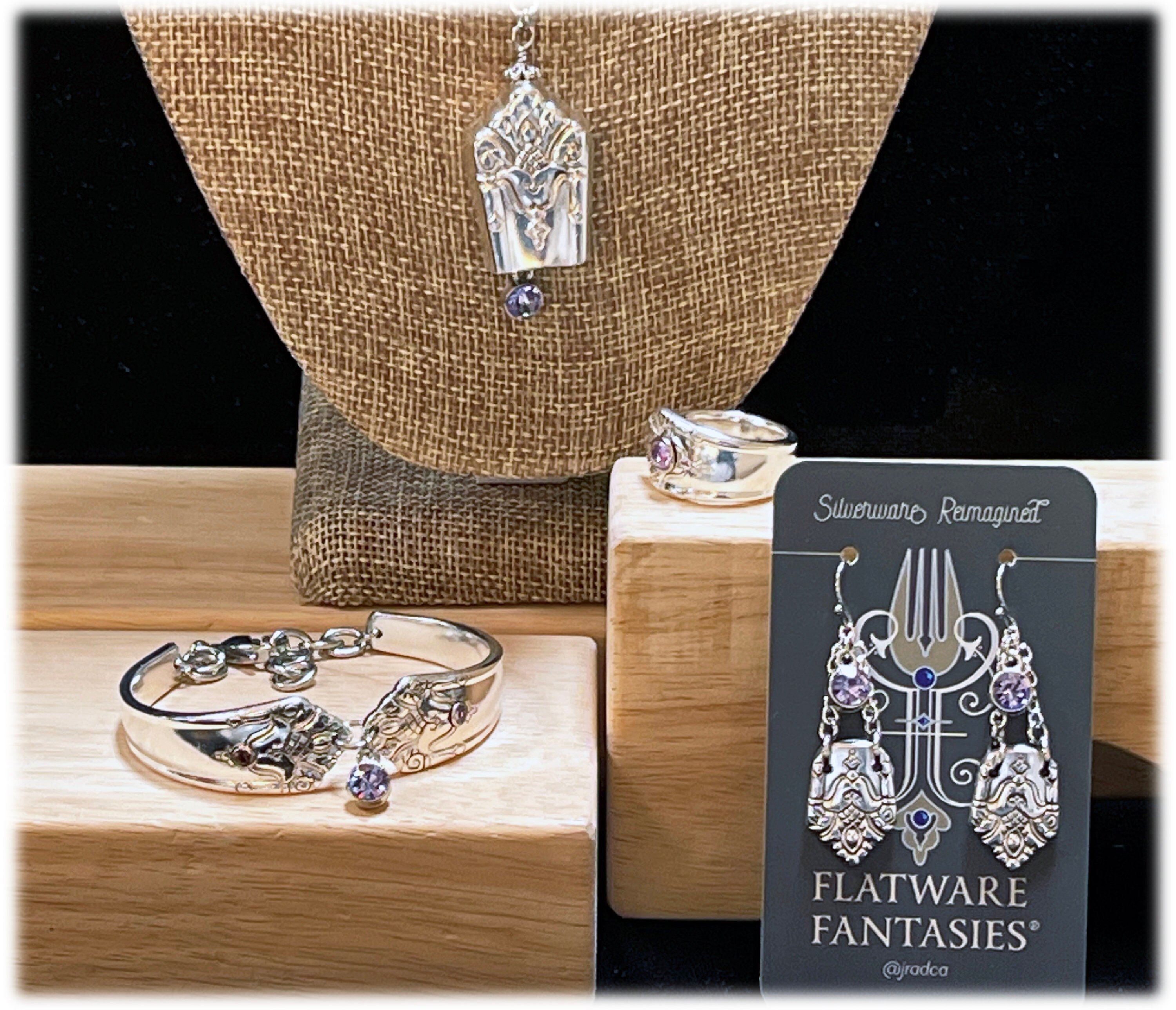 Amethyst Birthstone Silverplate Jewelry: 1931 Her Majesty Ring, Pendant, Bracelet, Earrings