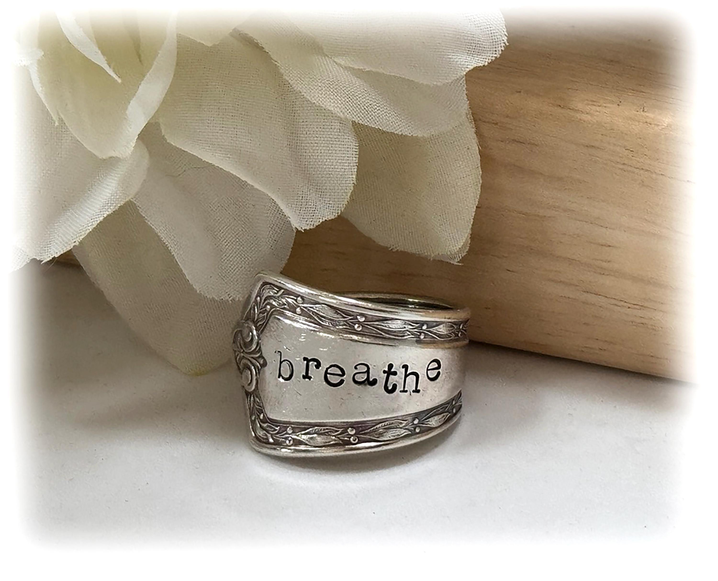 Stamped Spoon Ring: Antique Silver Plated Hampden 1916, Breathe