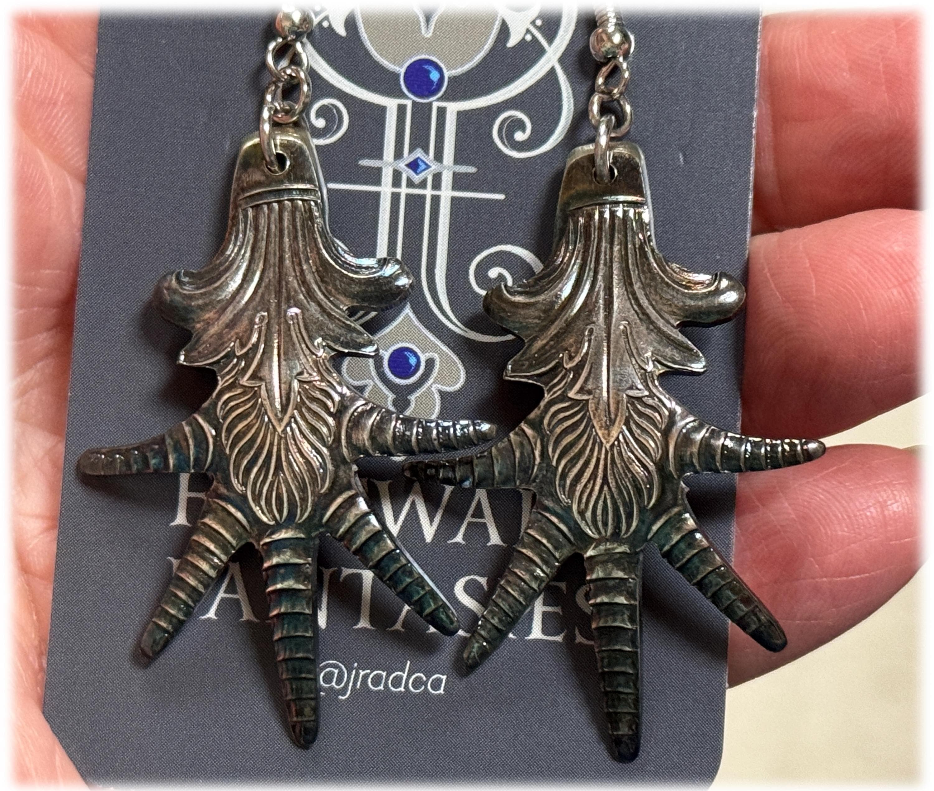 Victorian Silver Plate Eagle Claw Earrings: Upcycled Steampunk Jewelry