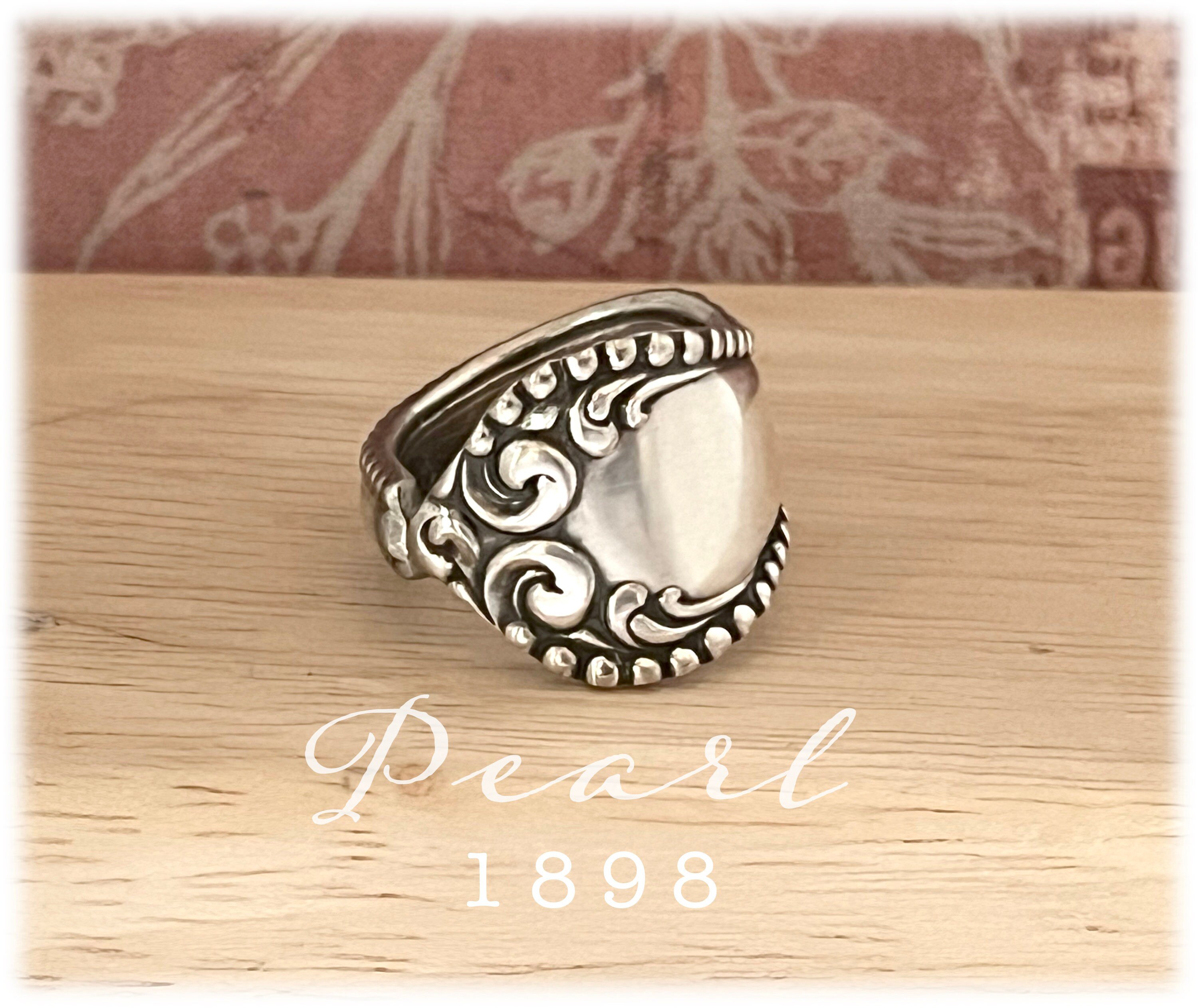 Antique Silverplate Spoon Ring: Pearl Pattern, Beaded Edge (Size 8.5)