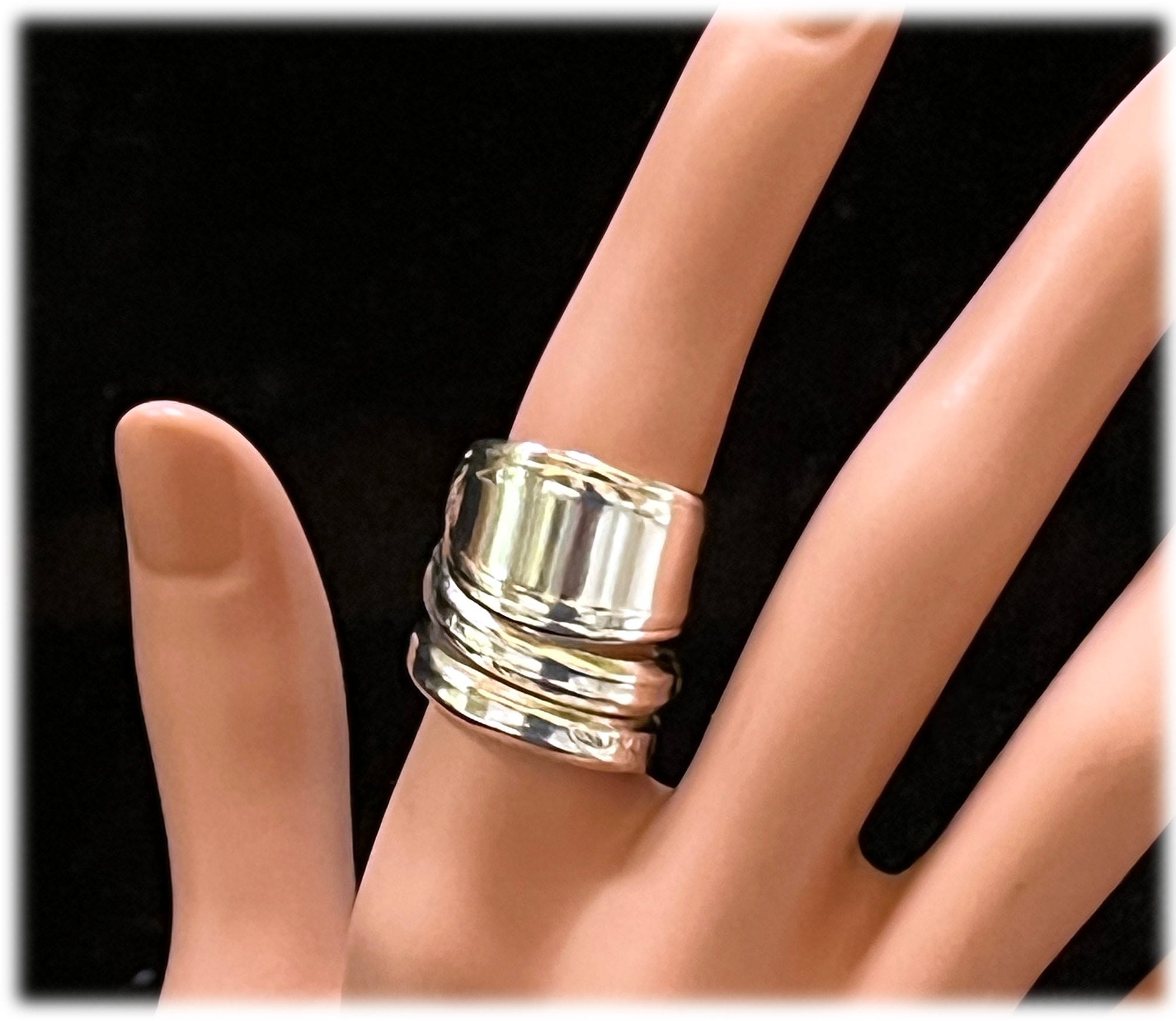 Vintage Silverplate Spoon Ring: Rosemary Floral Triple Wrap, Upcycled Jewelry
