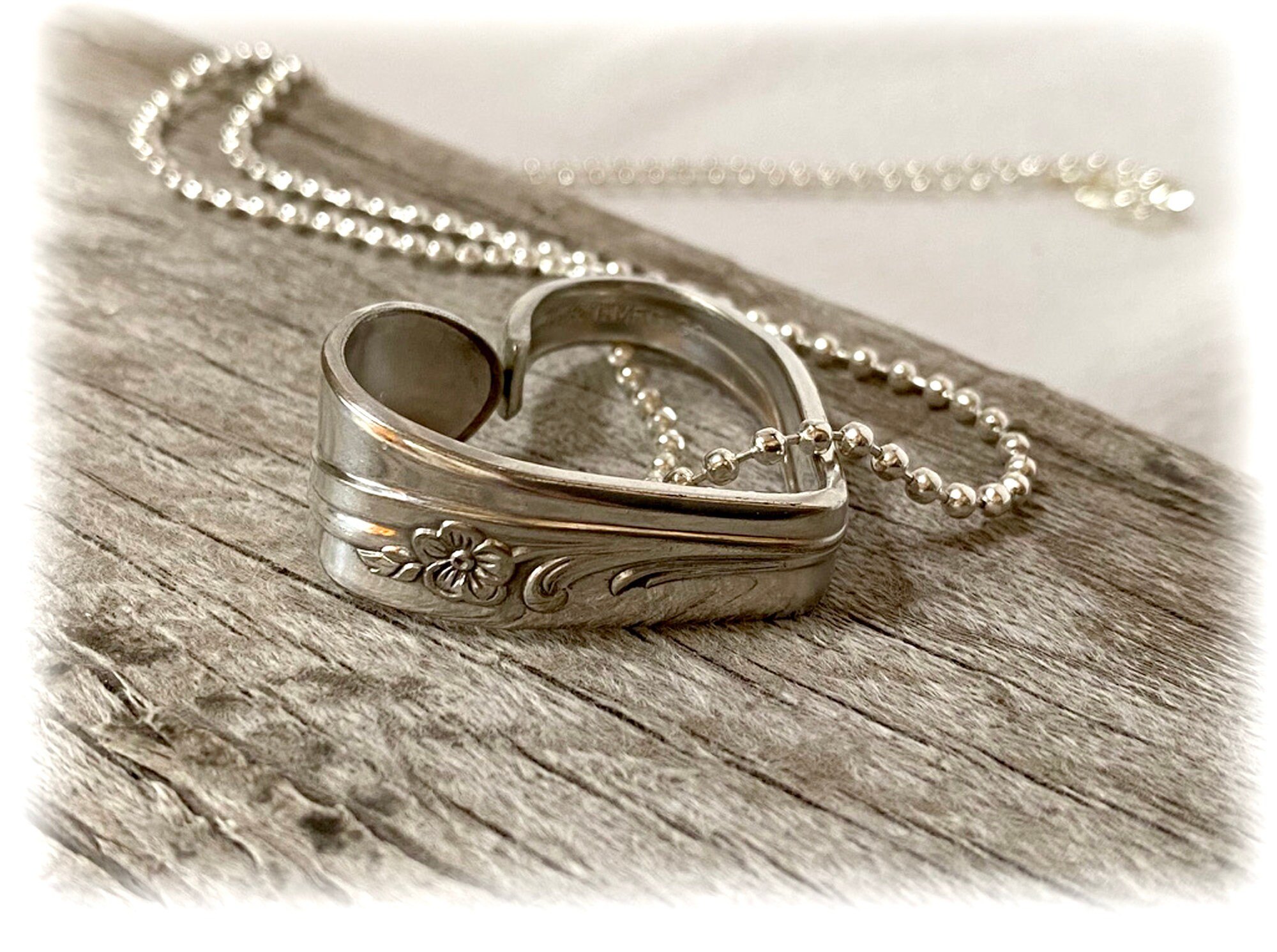 Vintage 1940s Silverplate Heart Pendant: Meadow Rose Spoon Jewelry