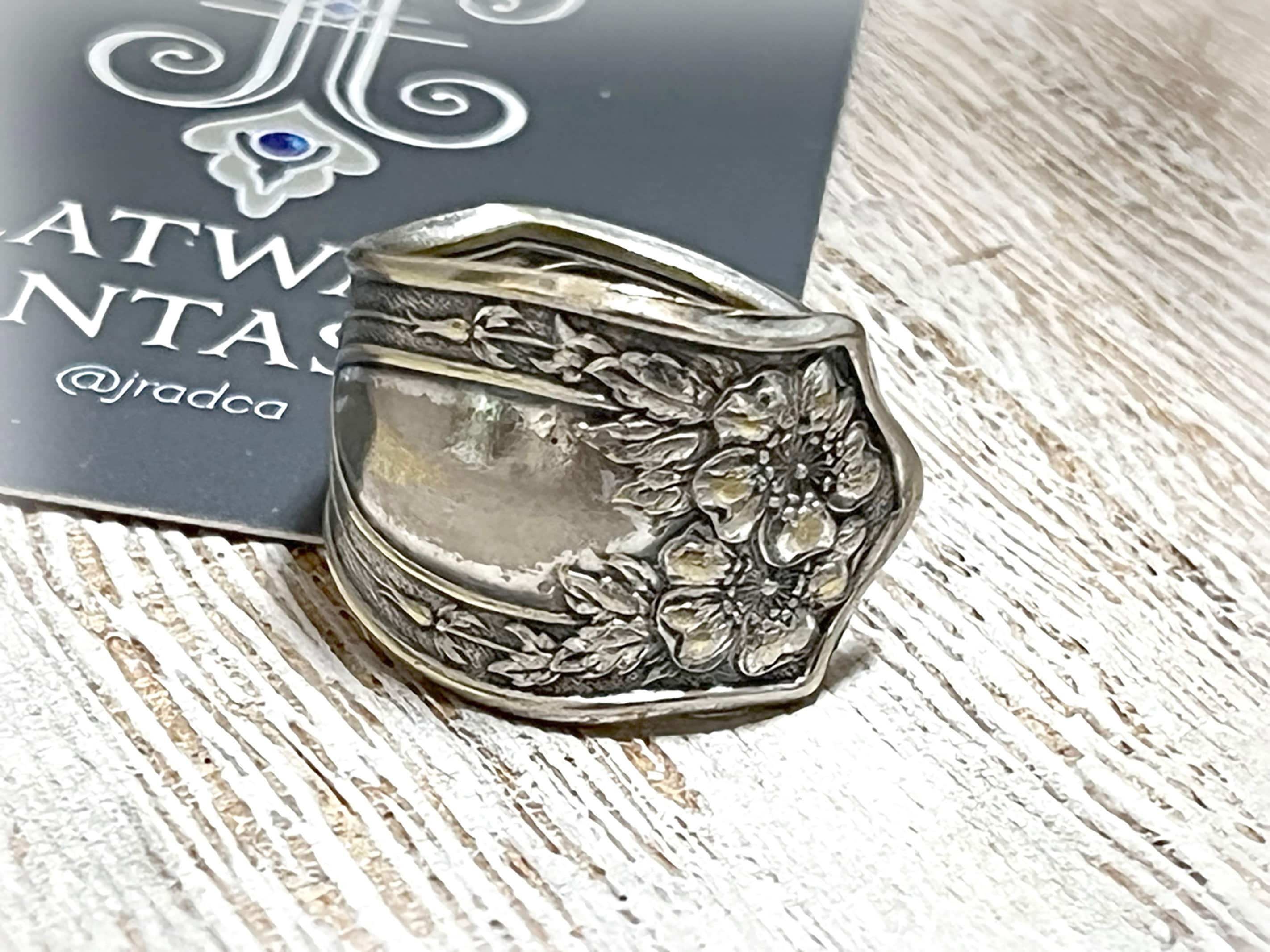 Floral Spoon Ring: Upcycled Silverplate Band Ring, Size 7.5