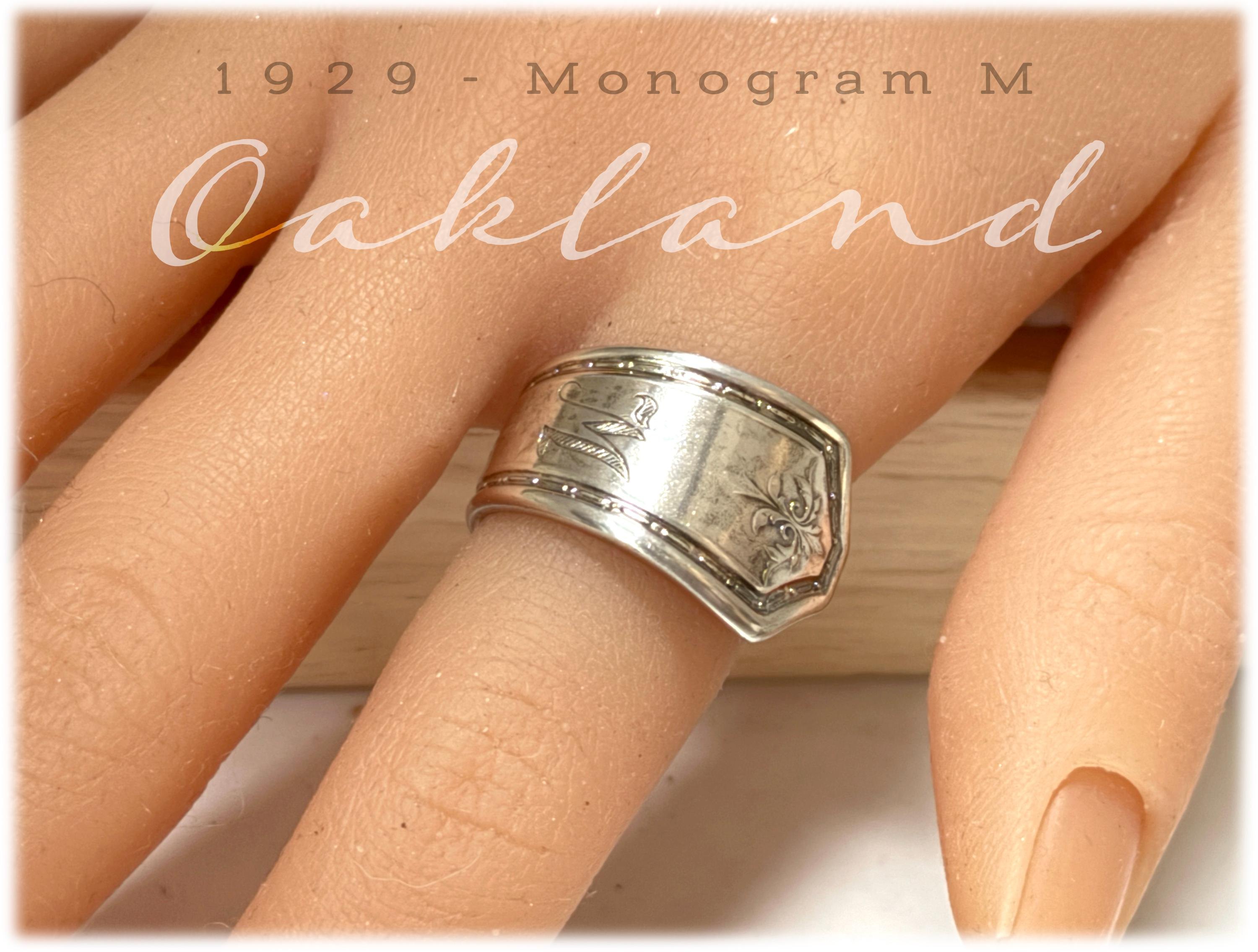 Monogram M Spoon Ring, 1929 Oakland Silverplate Floral Band