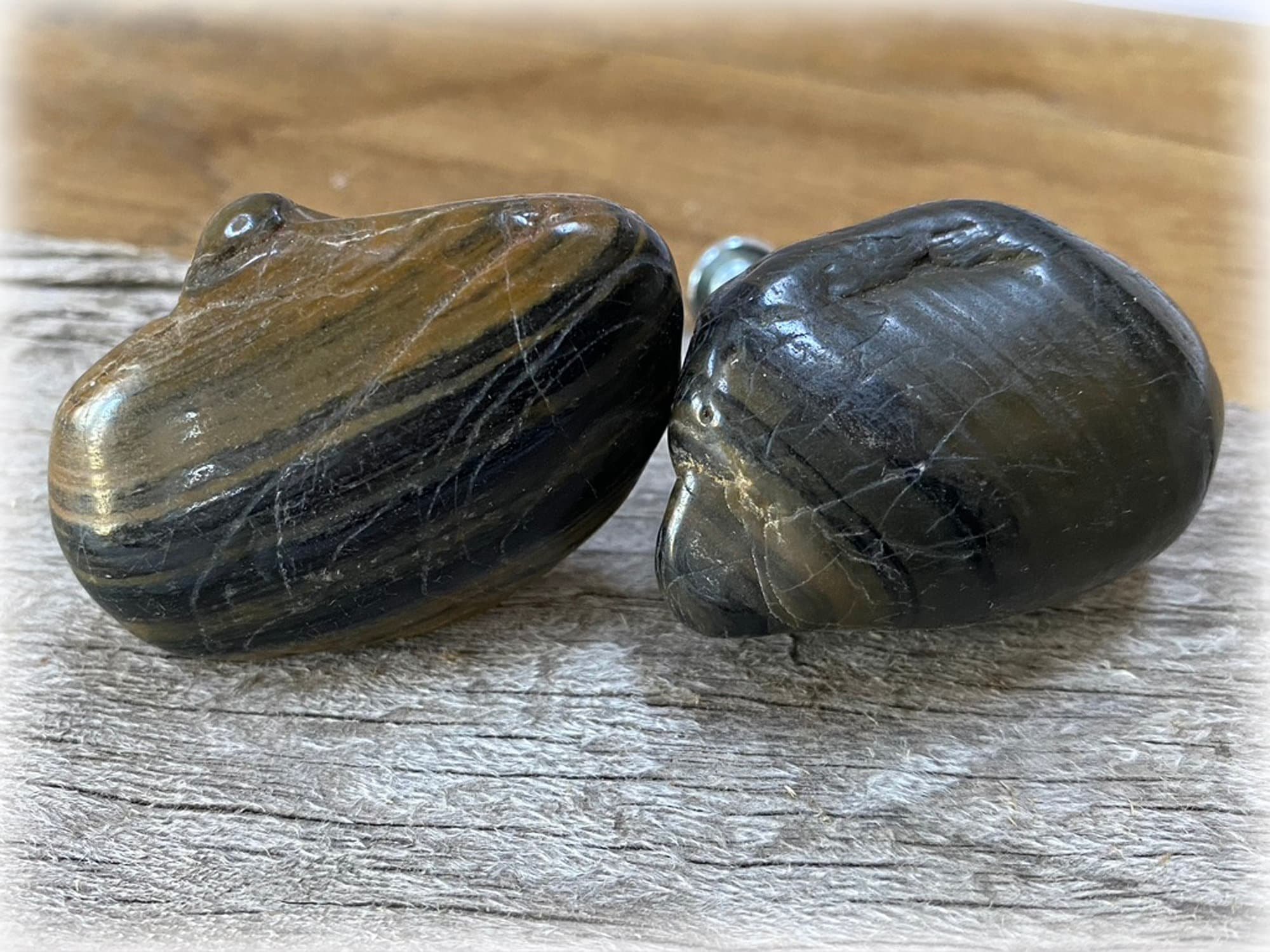 Tumbled Rock Stone Drawer Pulls, Rustic Cabinet Knobs (Pair)
