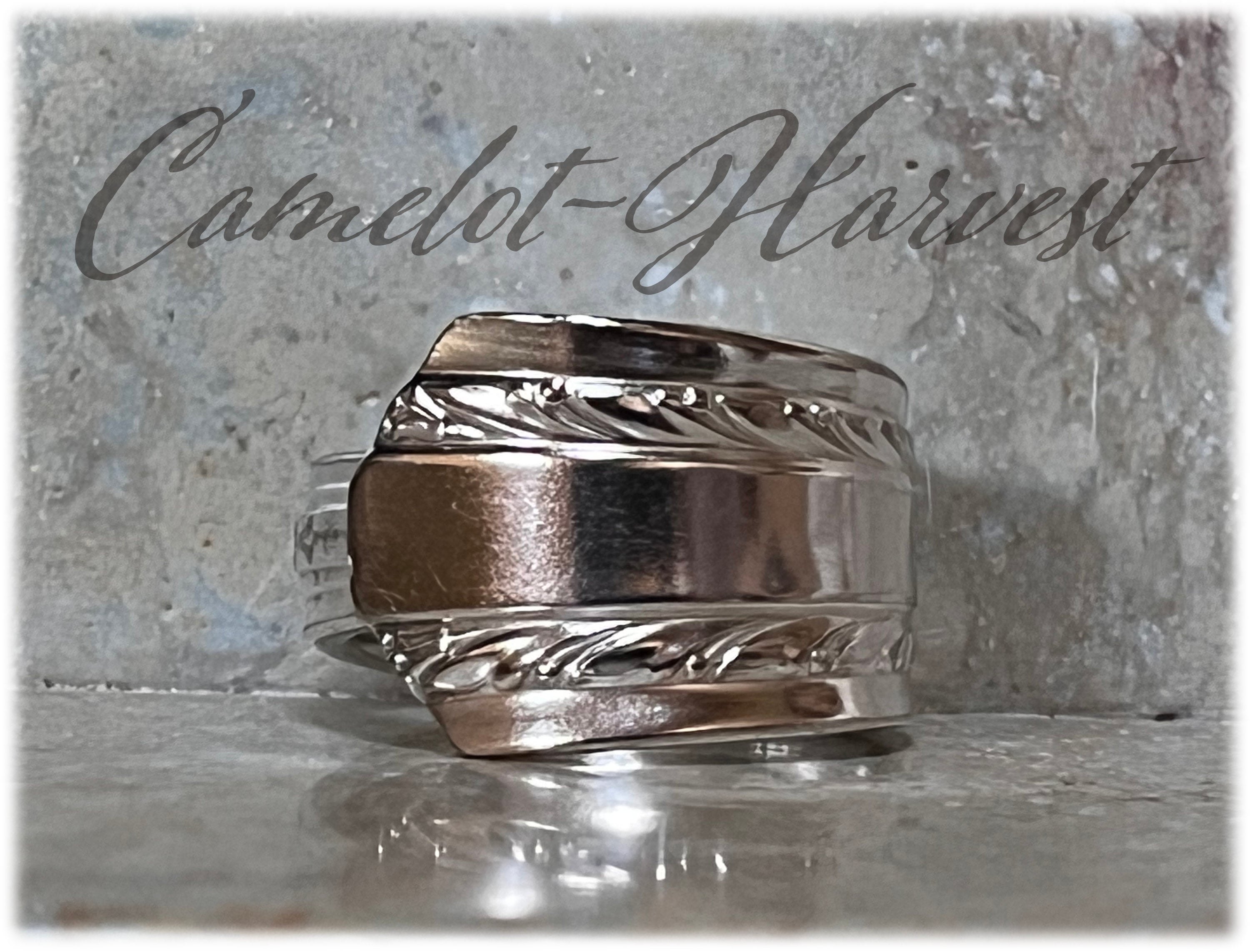 Art Deco Silverplate Spoon Ring, Upcycled 1936 Camelot Pattern, Size 8