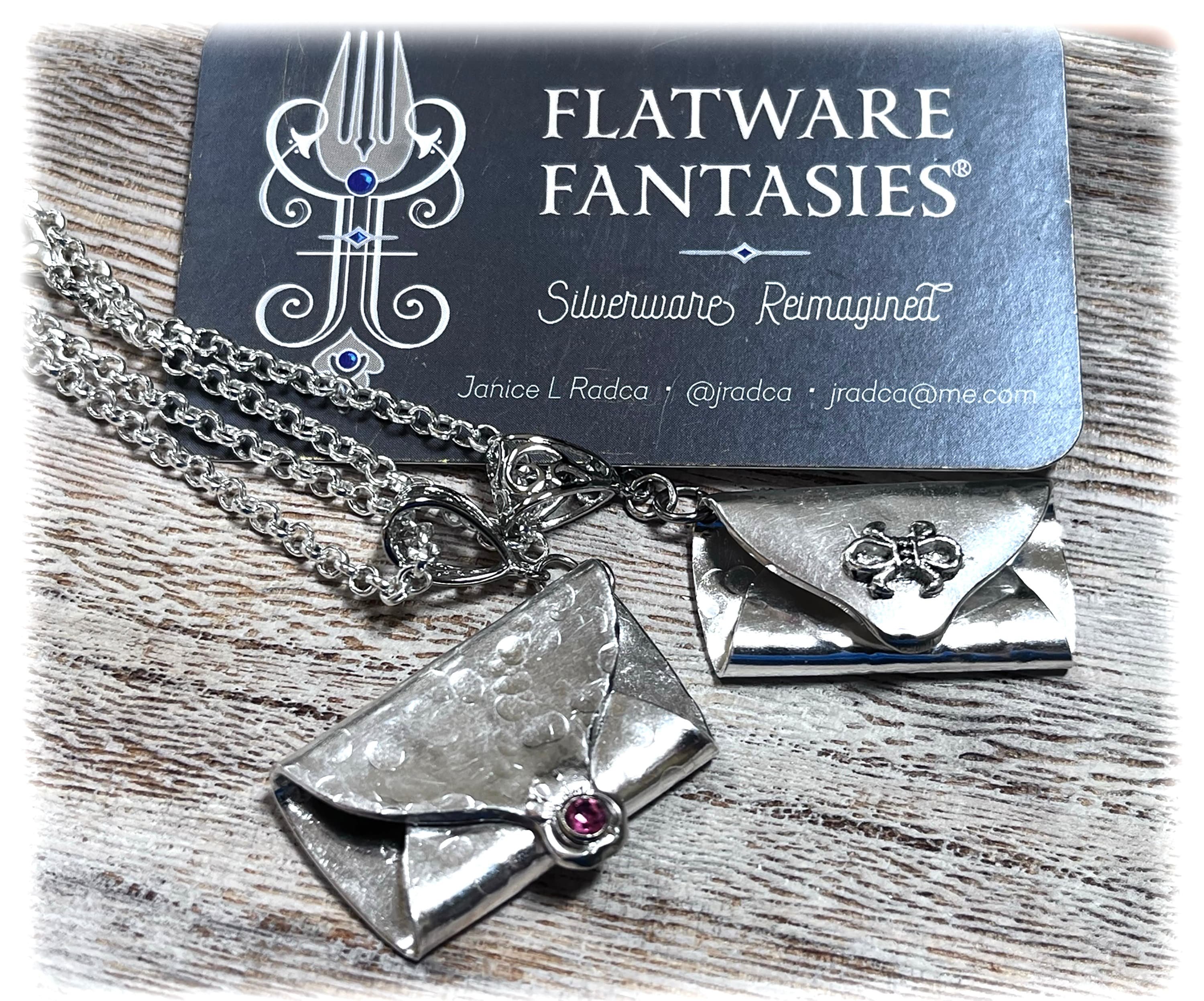 Upcycled Silverplate Spoon Purse Pendant, Whimsical Folded Flatware Clutch Necklace