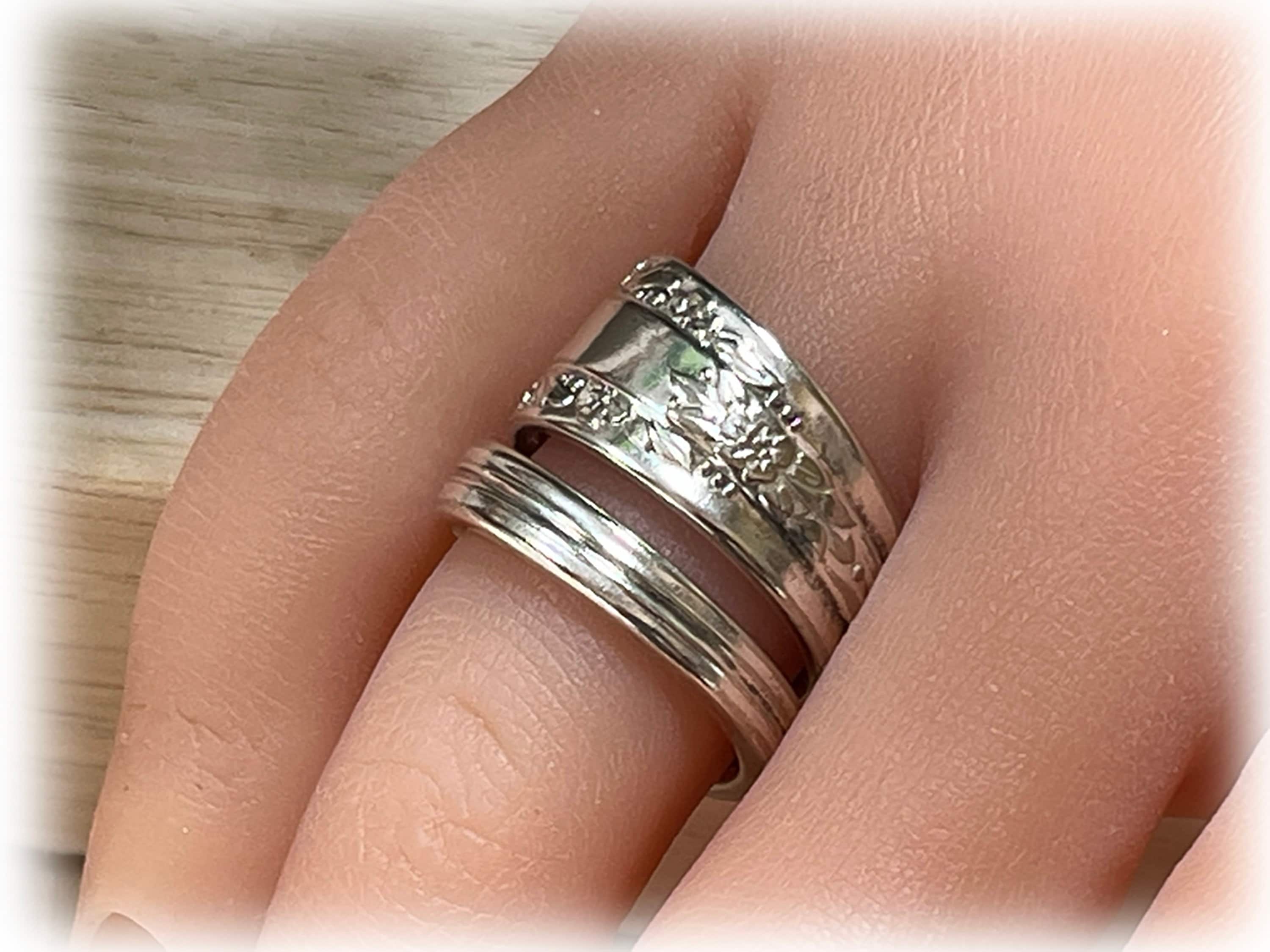 Floral Spiral Wrap Ring, Camelia, circa 1940, Upcycled Silverplate Spoon Ring, Sz 7.5