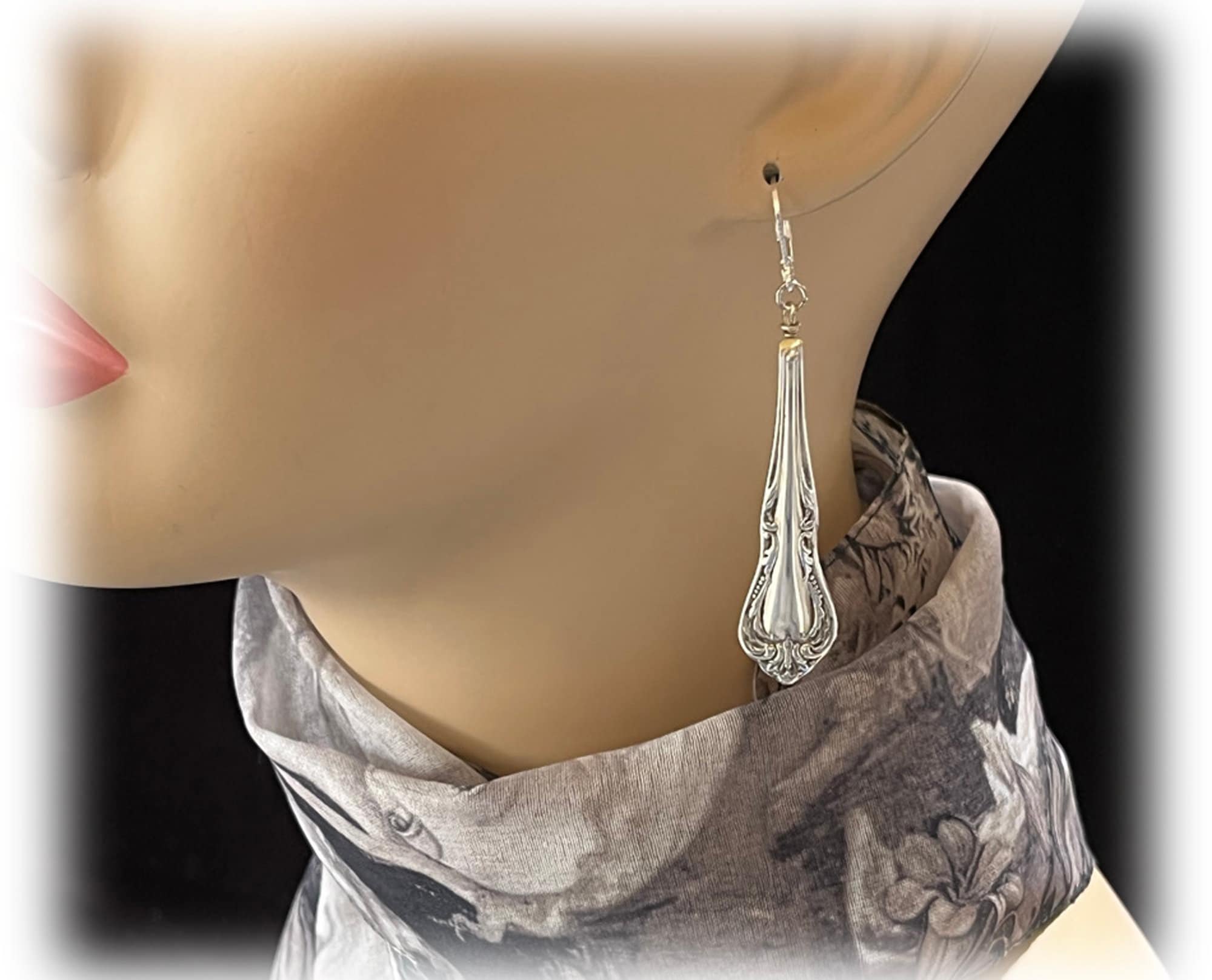 Mid Century Silver Scrollwork Flatware Earrings, Upcycled Flatware, Oneida Chalice, Harmony 1958