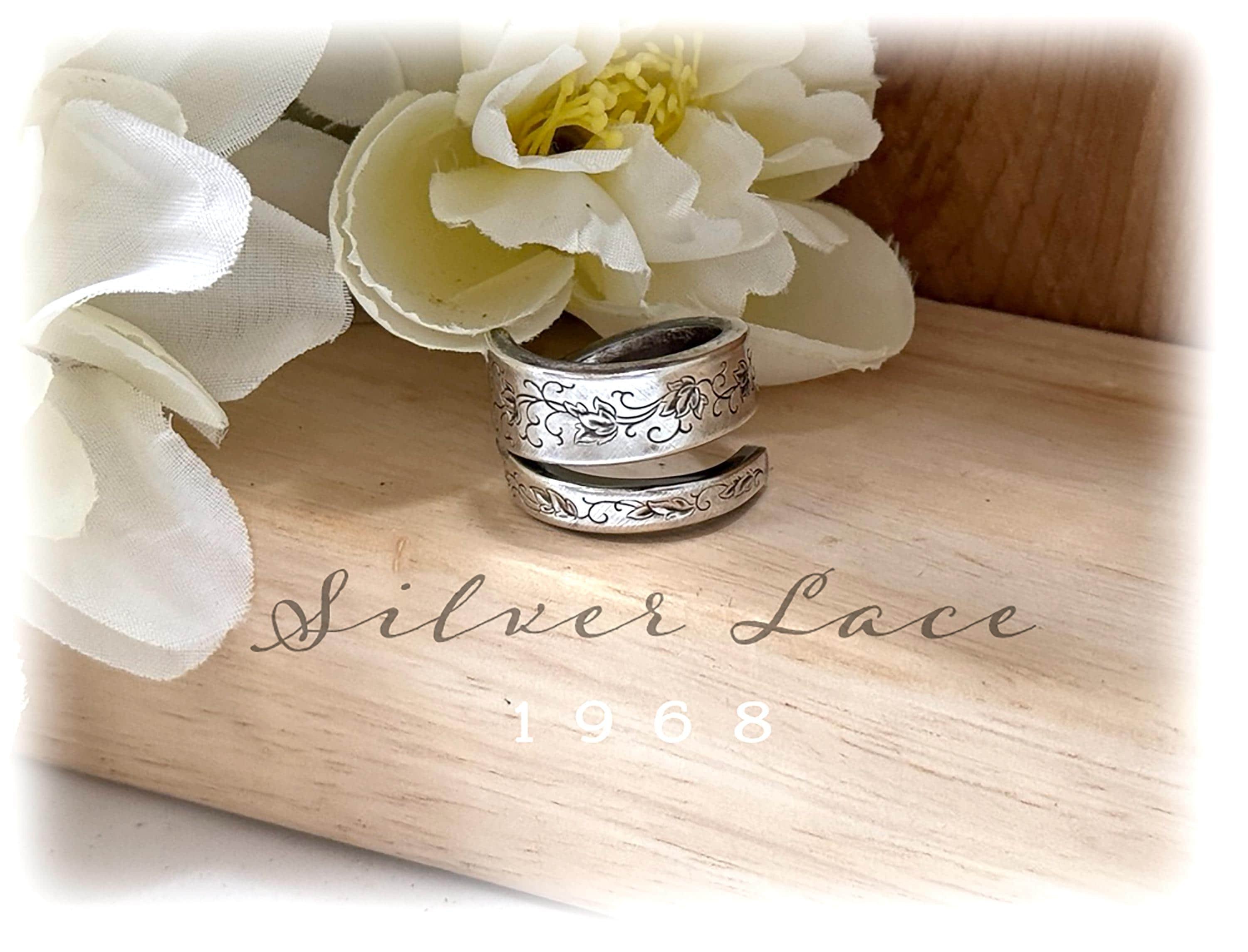 Floral Spiral Wrap Ring, Silver Lace, circa 1960s, Upcycled Silverplate Spoon Ring, Sz 7.5