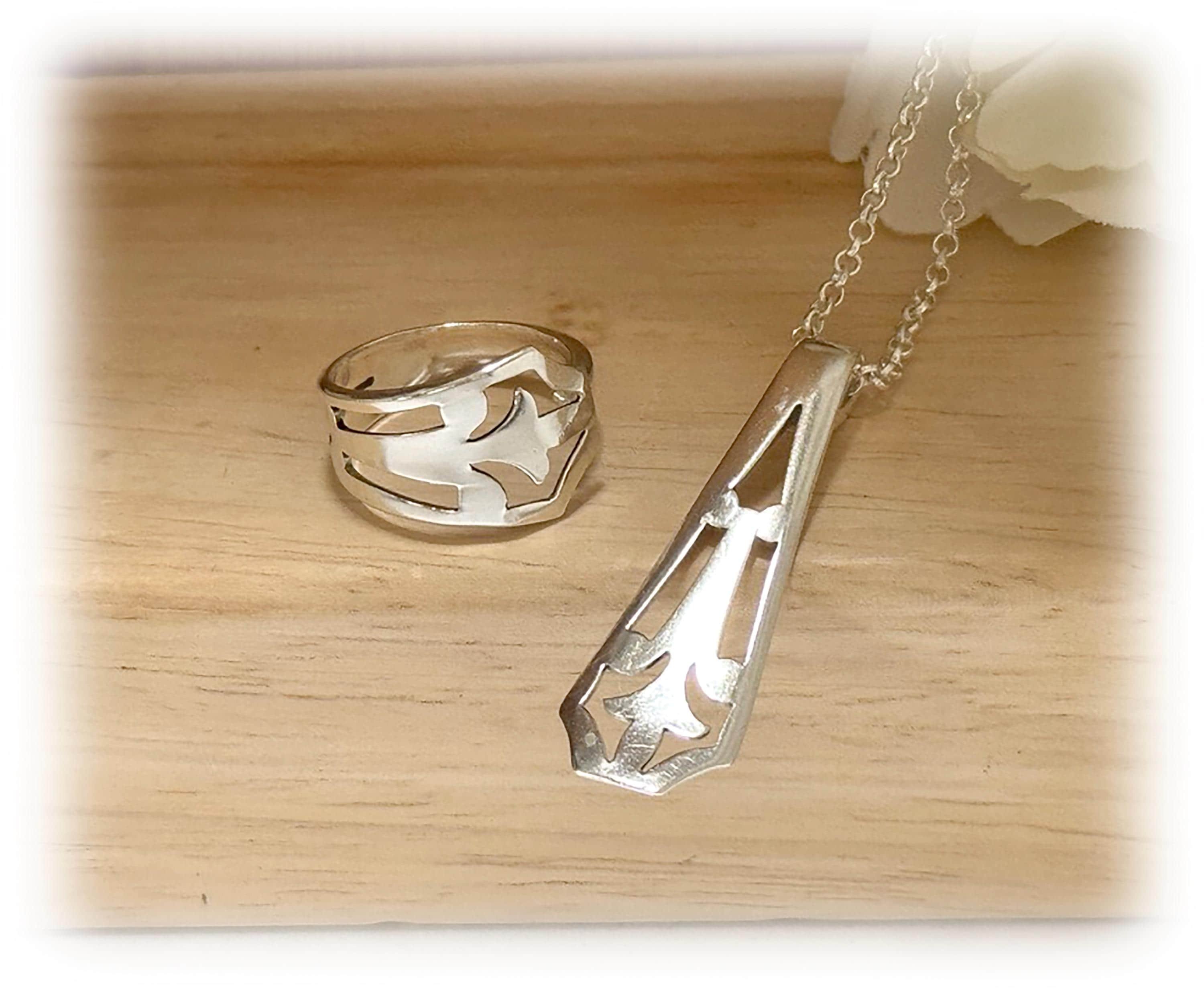 Upcycled Sterling Silver Fork Ring or Pendant: Pierced Geometric Design