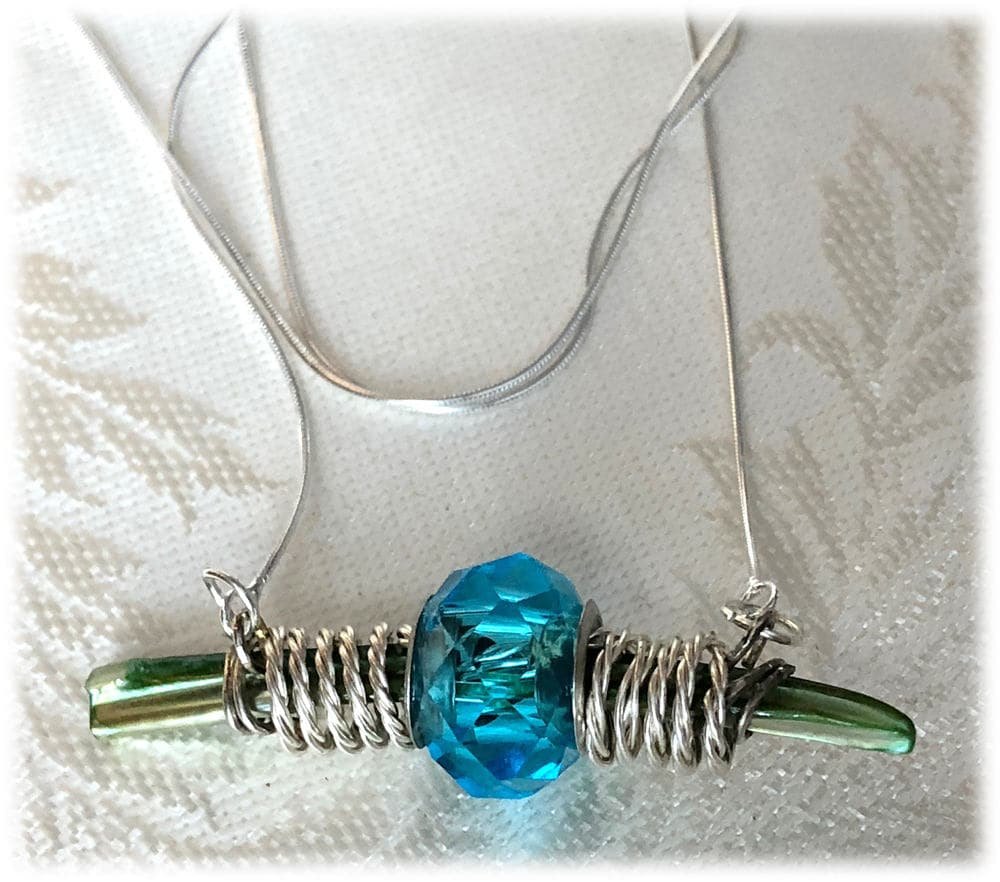Aquamarine Crystal & Abalone Shell Pendant: Sterling Silver Necklace