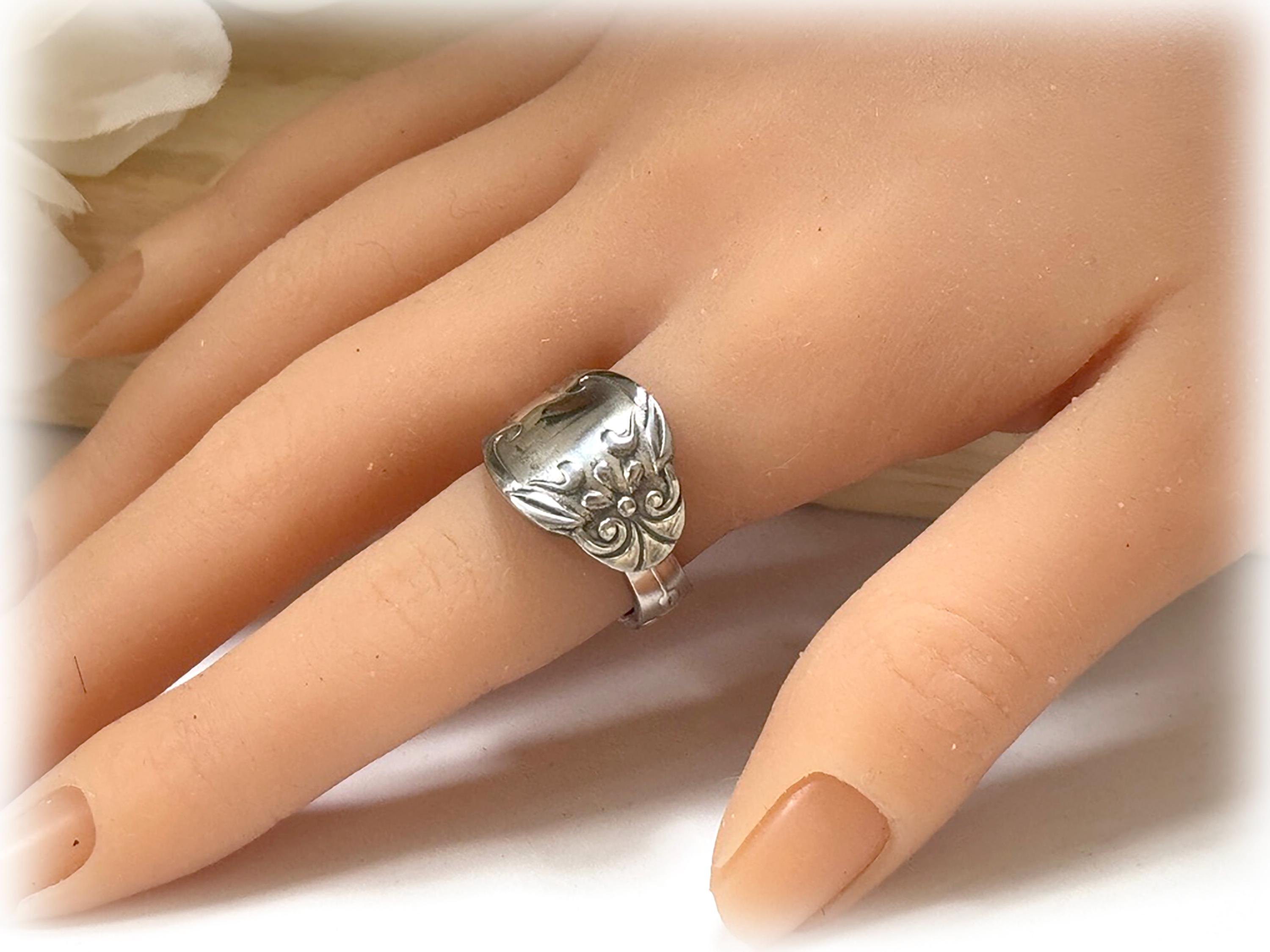 1950s Stainless Spoon Ring, Scrolls, Steel Ring, Understated, Size 9