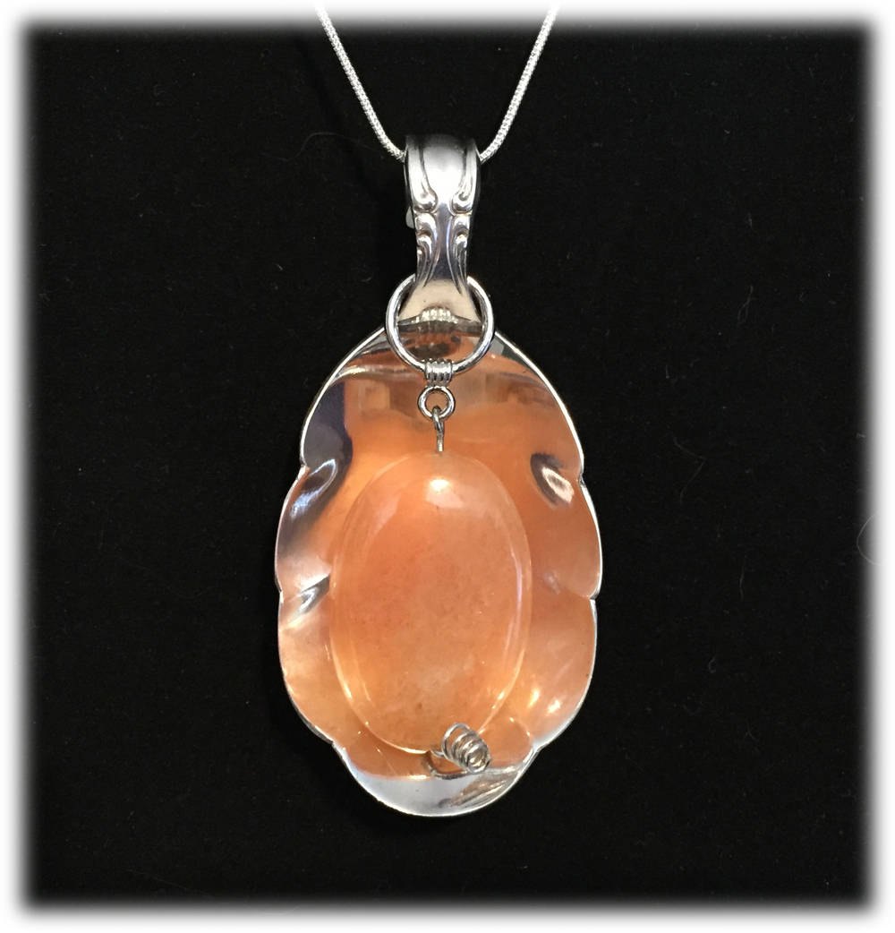 Silverplate Spoon Pendant: Coral Agate, Upcycled Heritage Flatware Necklace