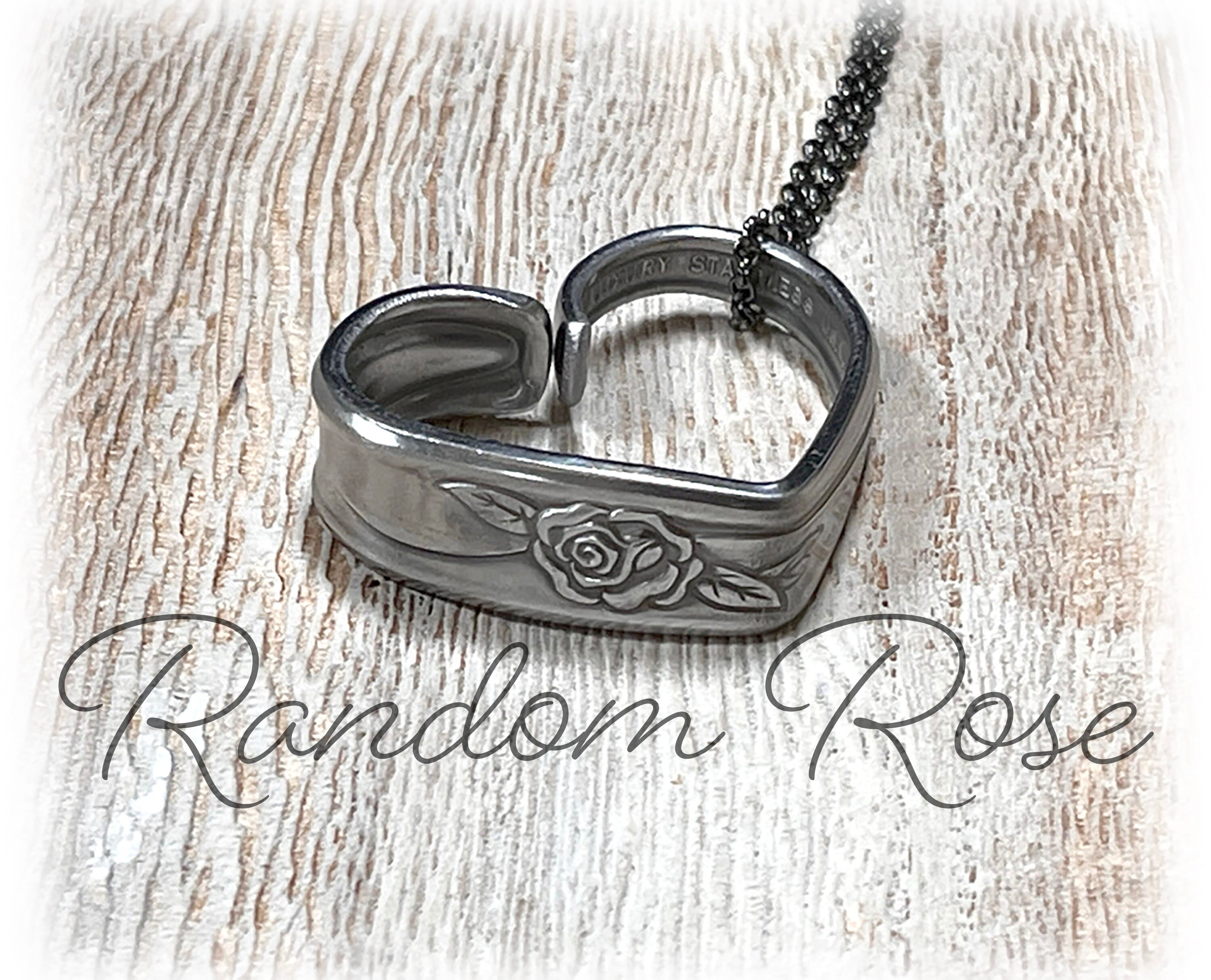 Random Rose Stainless Heart Pendant: Upcycled Spoon Jewelry