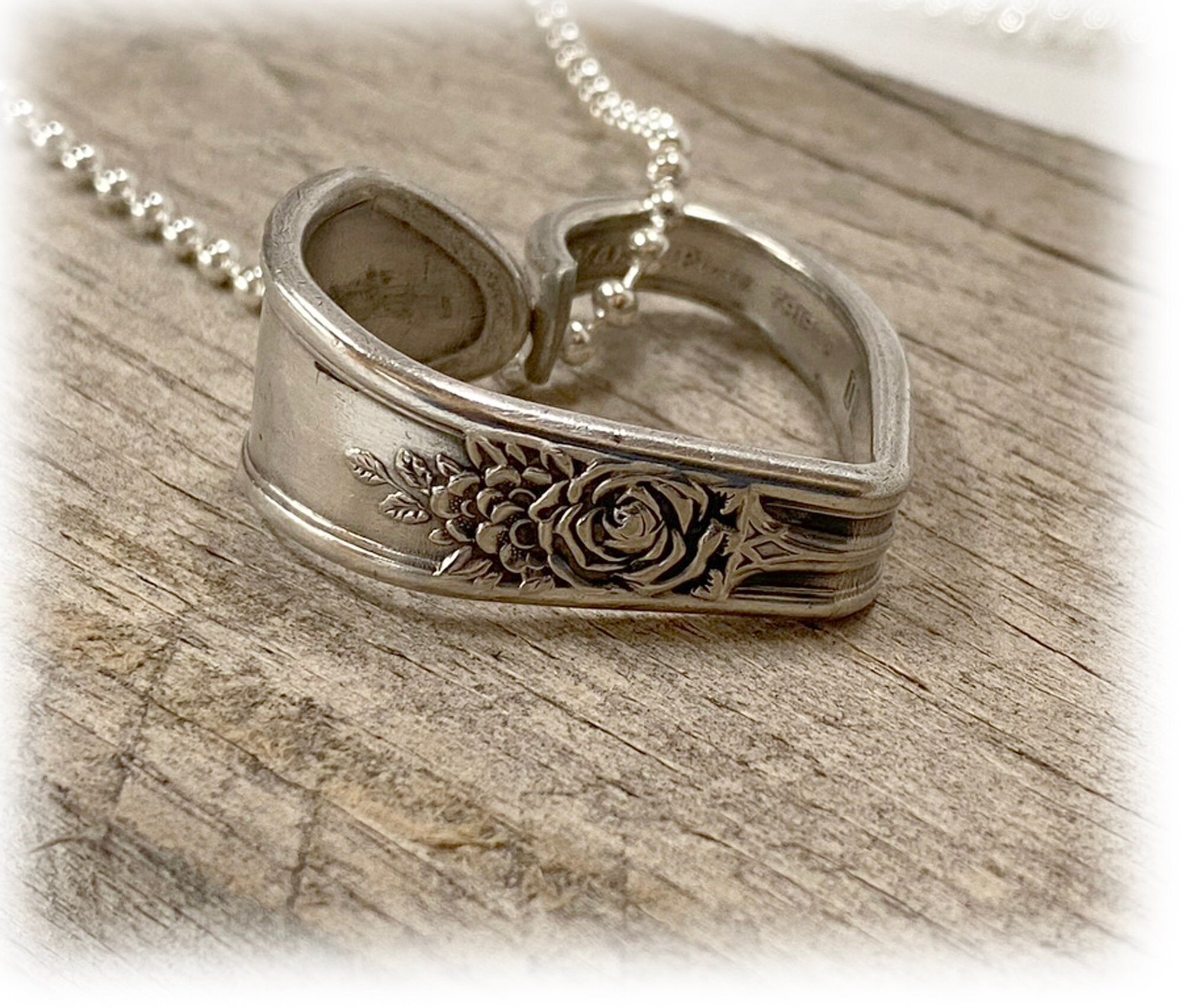 Vintage 1933 Rosedale Heart Silverplate Pendant, Necklace, Spoon and Fork Jewelry, Chain, Valentine