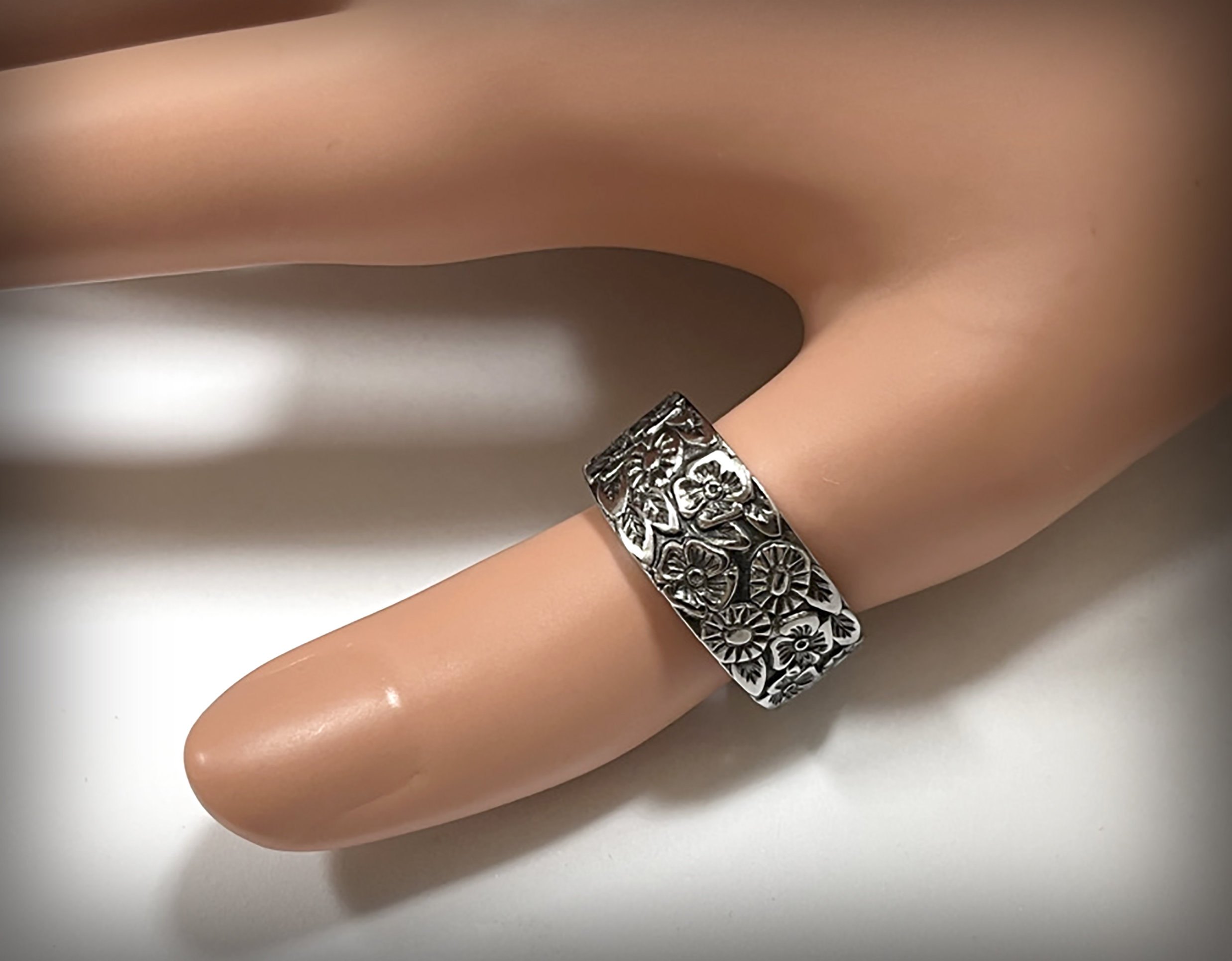 Fragrant Rose Spoon Ring: MCM Floral Stainless Steel Band