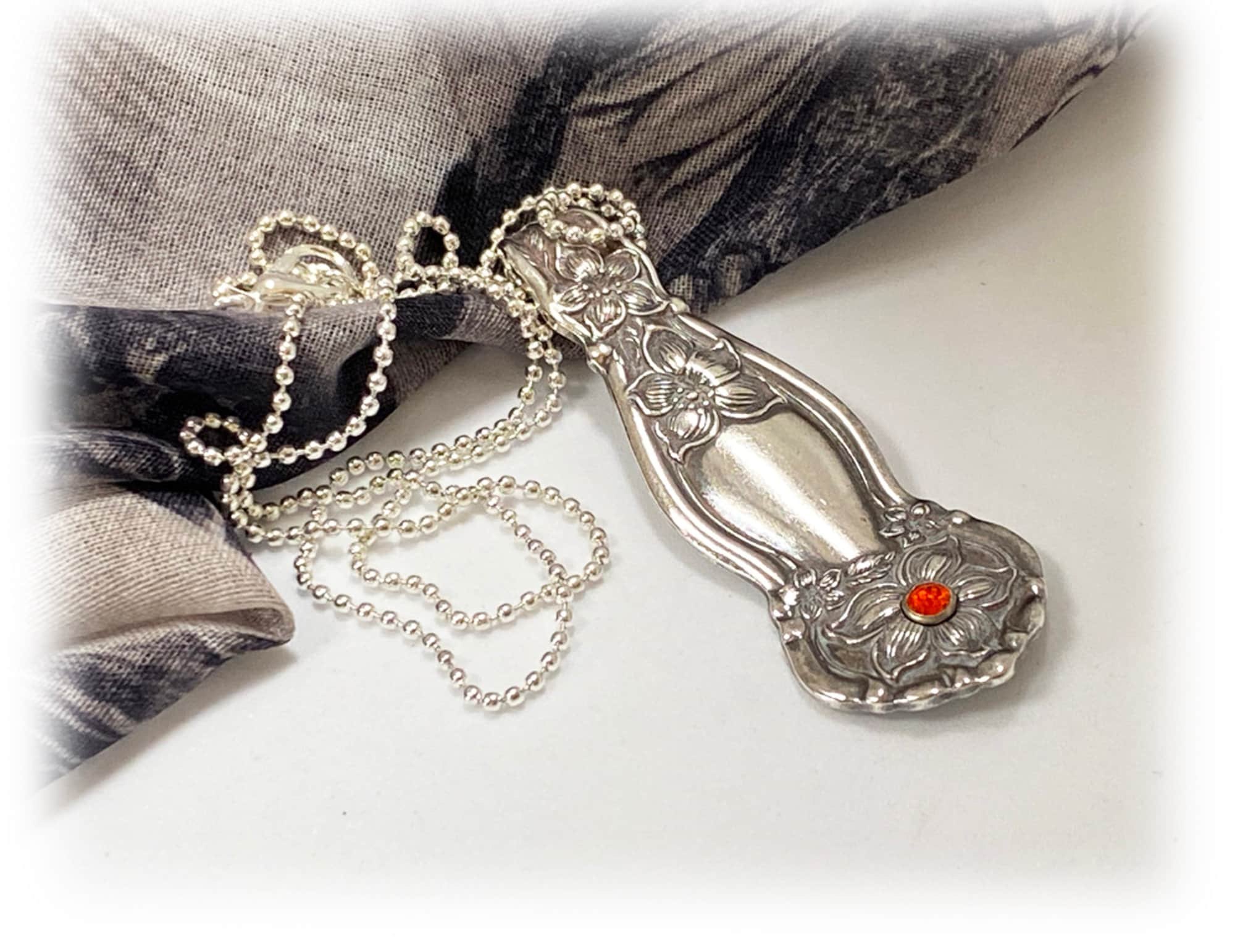 Art Nouveau Orange Blossom Spoon Pendant: 1910 Silverplate Necklace