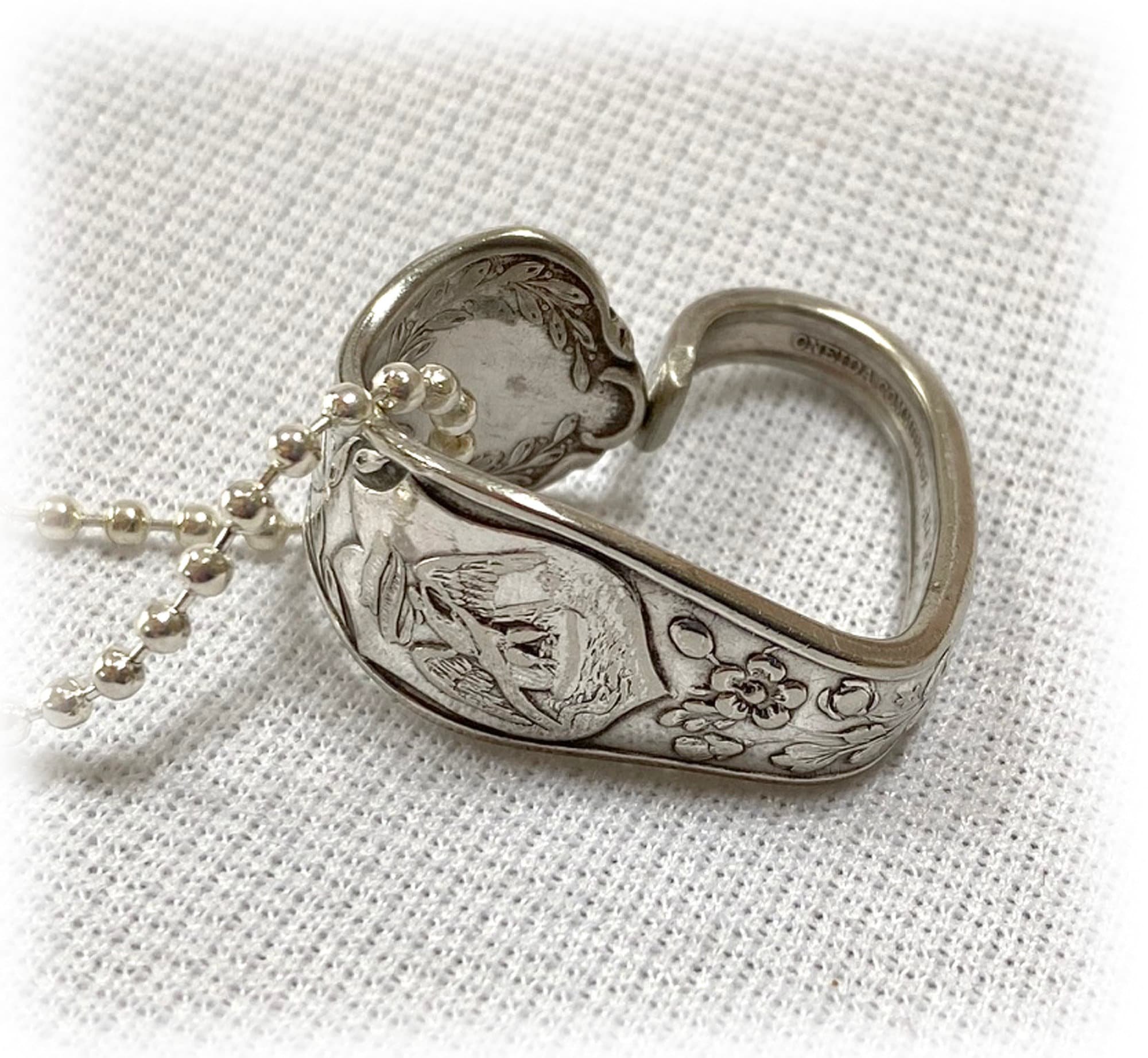 Illinois Spoon Heart Pendant: Antique Silver Plate State Souvenir
