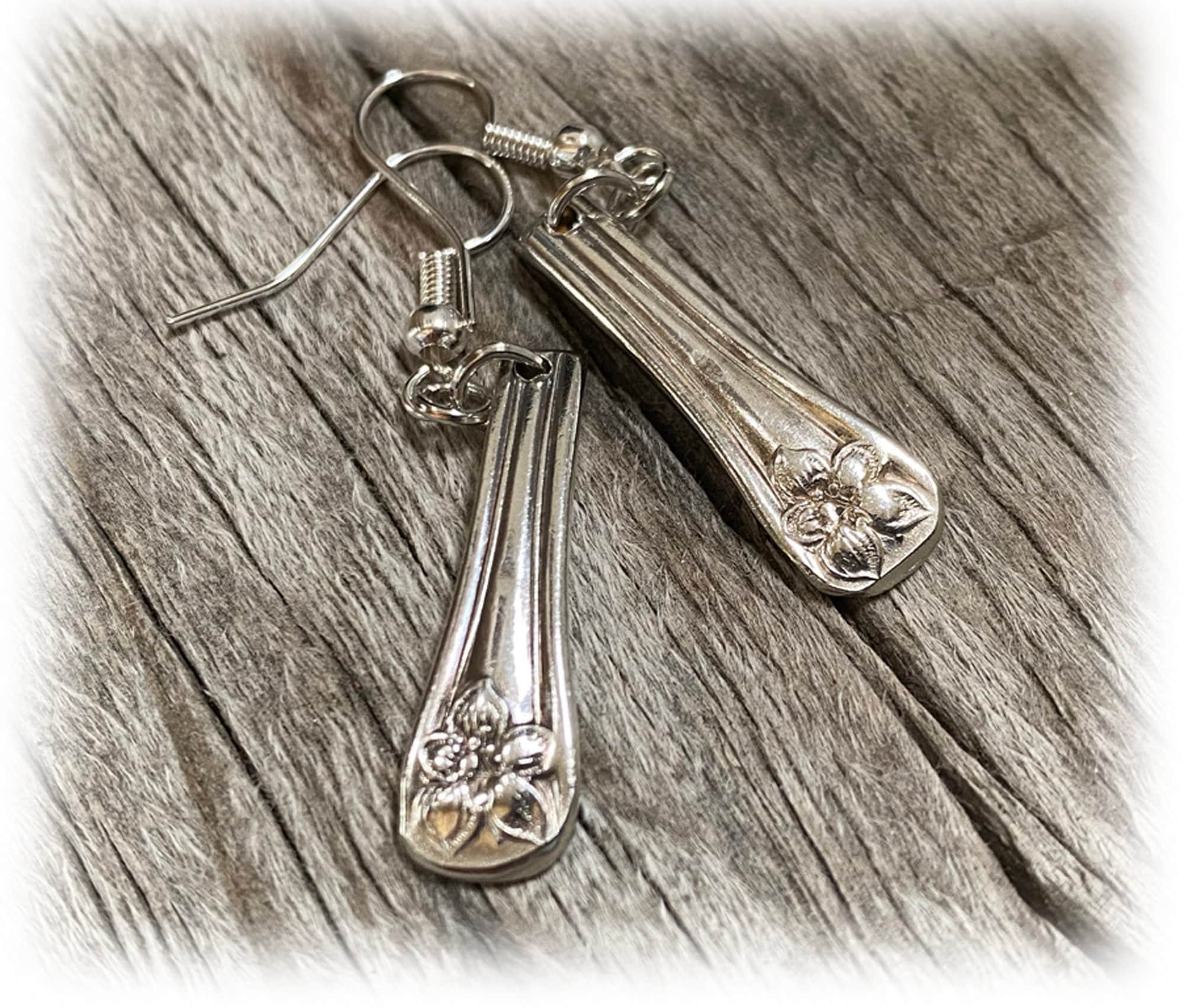 Orange Blossom Silverplate Spoon Earrings: Art Nouveau Floral Jewelry