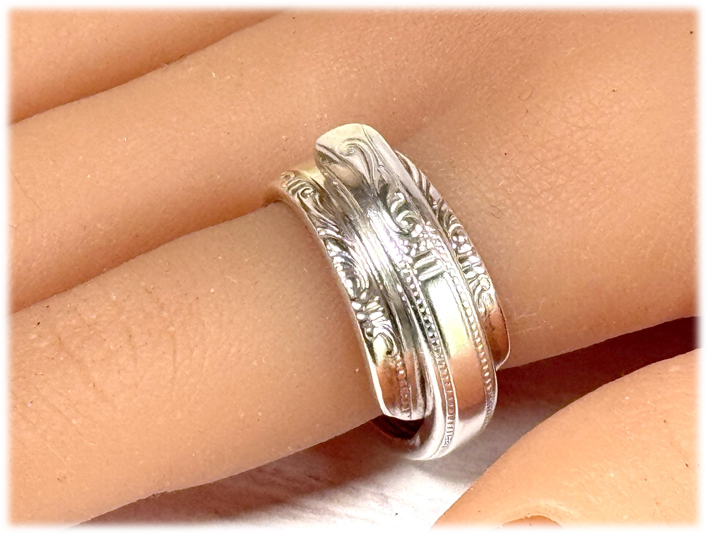 Art Deco Spoon Ring: Upcycled 1938 Silverplate Band, Size 10