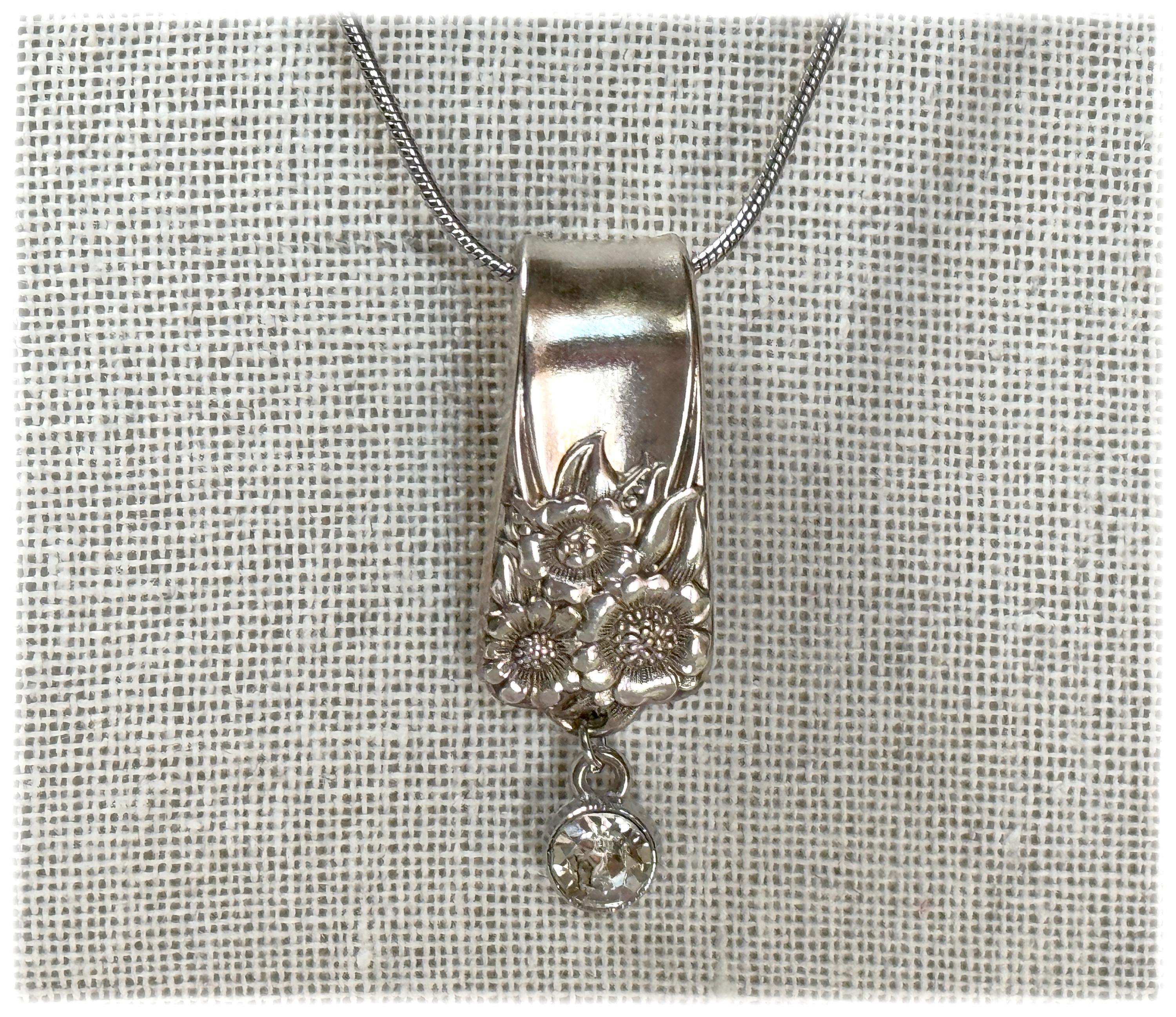 Upcycled Silver Spoon Pendant, Floral Flatware Jewelry, April Birthstone