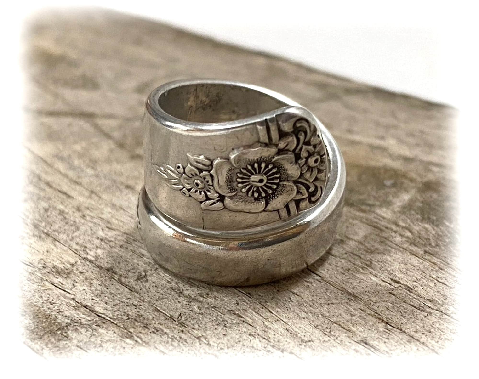 Upcycled Silverplate Spoon Ring, Floral Design, Size 7