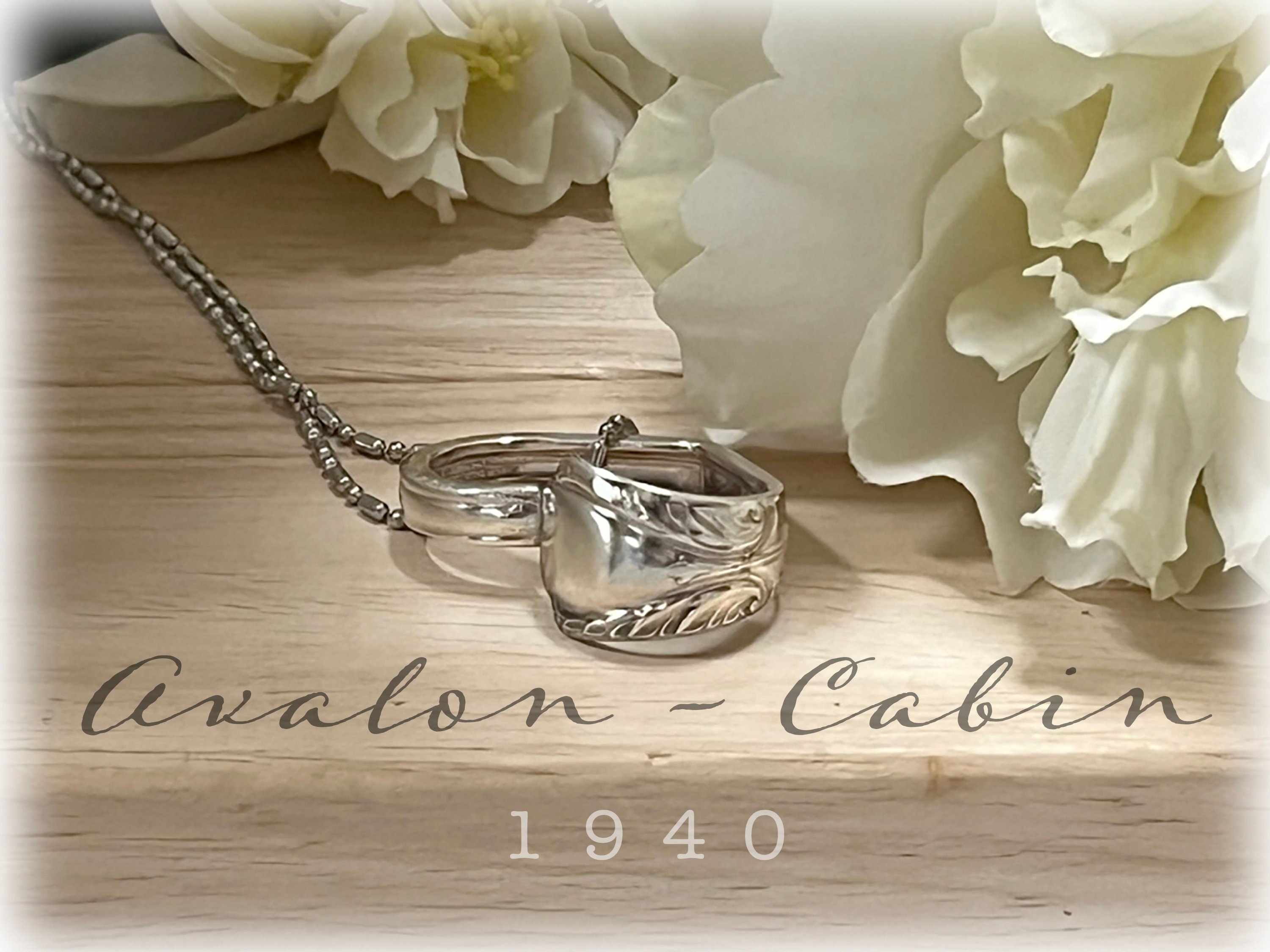 Vintage 1940 Avalon - Cabin Heart Silverplate Pendant, Spoon and Fork Jewelry, Love Gift