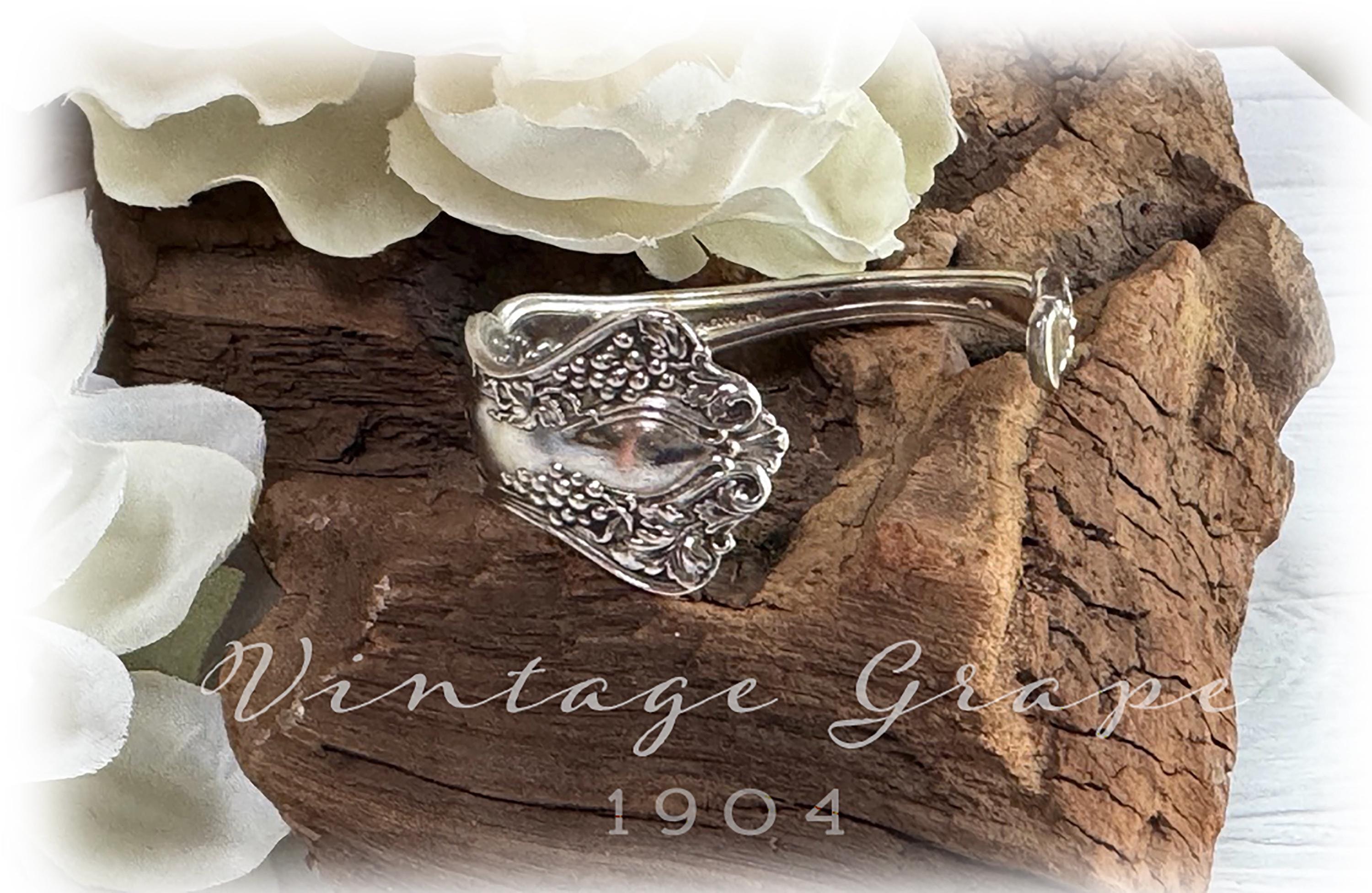 Vintage Grape Antique Art Nouveau Cuff Bracelet, Silverplate Jewelry, Upcycled Flatware, 1904